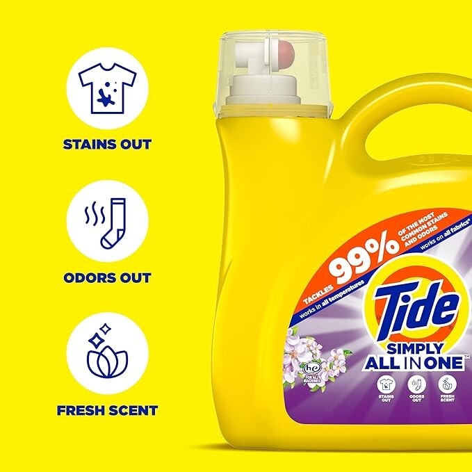 Tide Simply Clean & Fresh Liquid Laundry Detergent, Berry Blossom Scent, 89 load