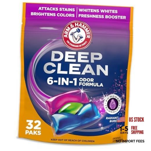 32 Count Deep Clean Odor Formula Laundry Detergent – Radiant Burst – Pack of 1