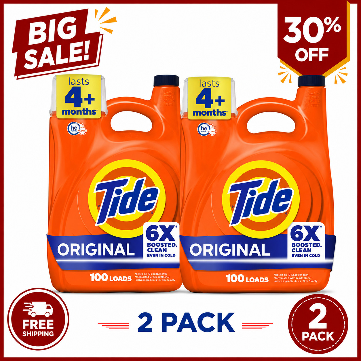 [BIG DEAL] 2 Pack Tide Original HE Liquid Laundry Detergent 132 fl oz 100 Loads