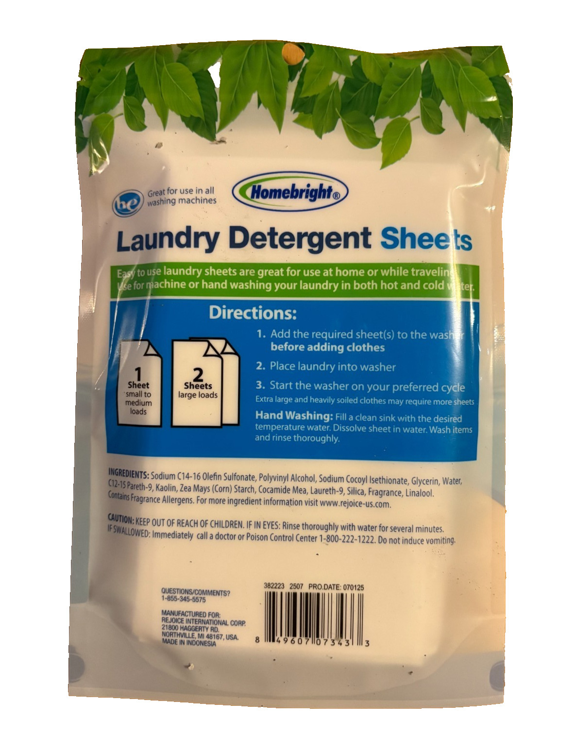 2x Packs | Homebright Laundry Detergent Sheets Home Traveleling | 30 Loads