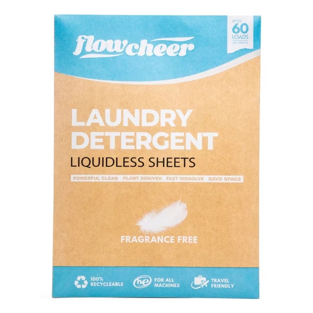 Flowcheer Laundry Detergent Sheets 60 Loads 30 Ct Fragrance Free Hypoallergenic