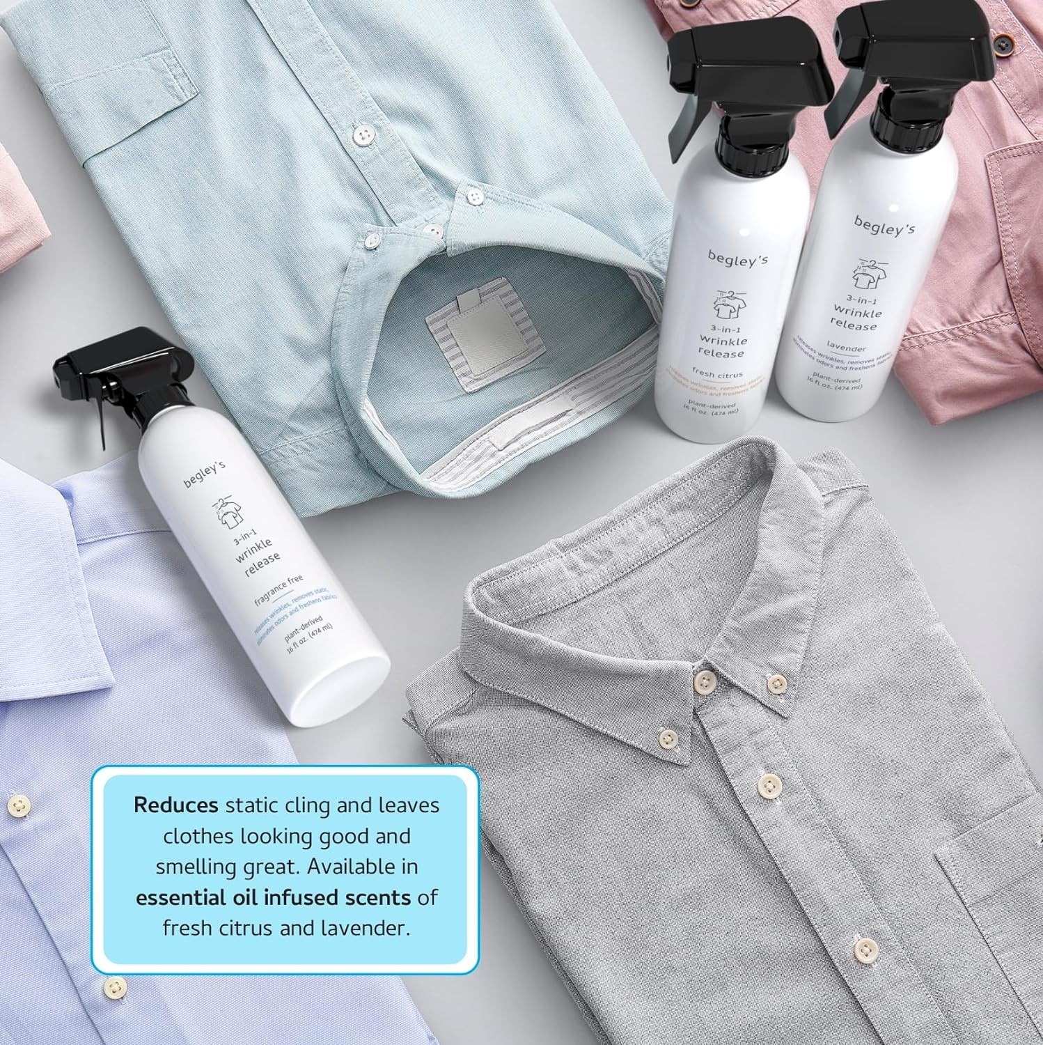 3-in-1 Fabric Refresher & Wrinkle Remover Spray – 16 oz Fragrance-Free