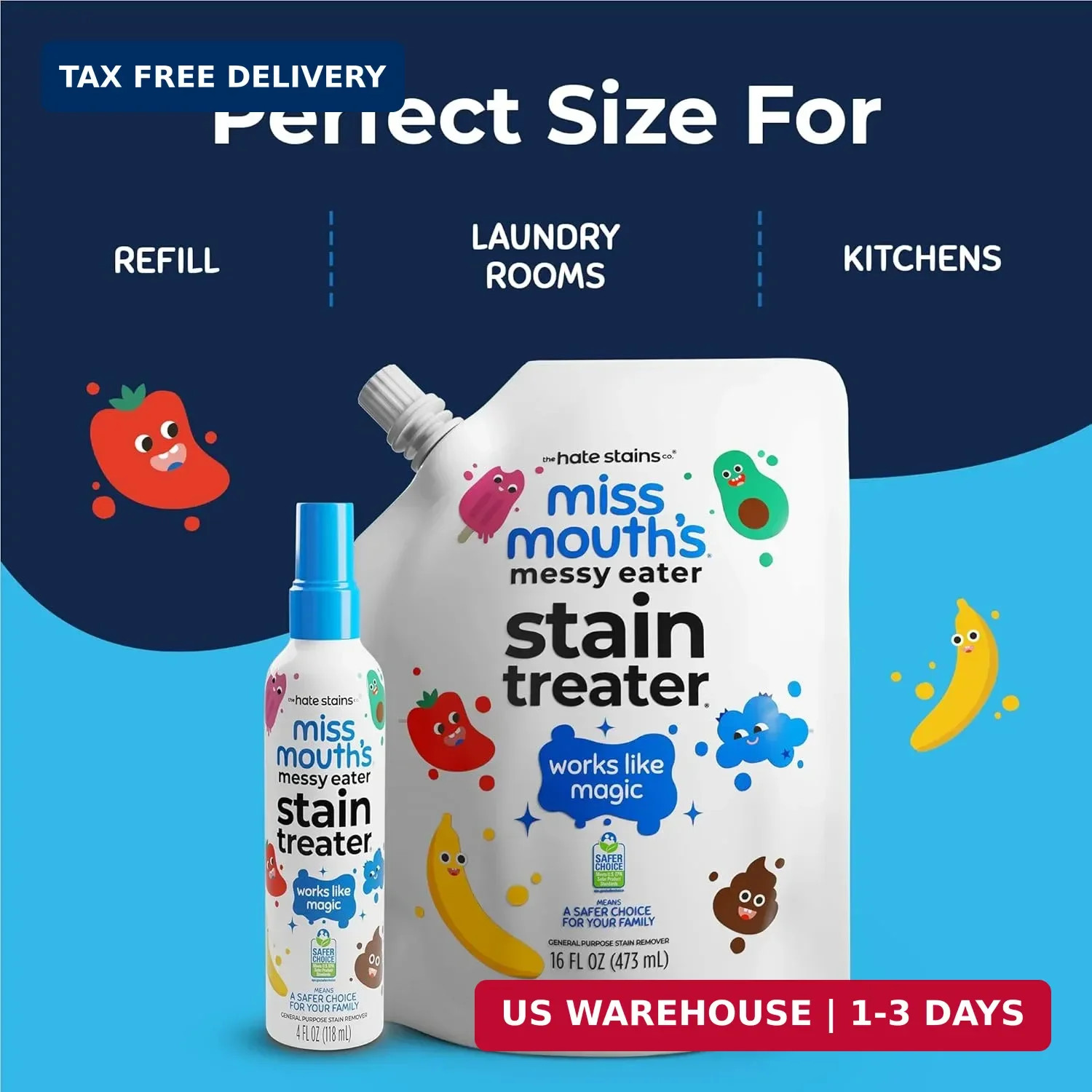 Miss Mouth’s Messy Eater Refill, Laundry Stain Remover, 16 Oz Pouch | Easy Refil