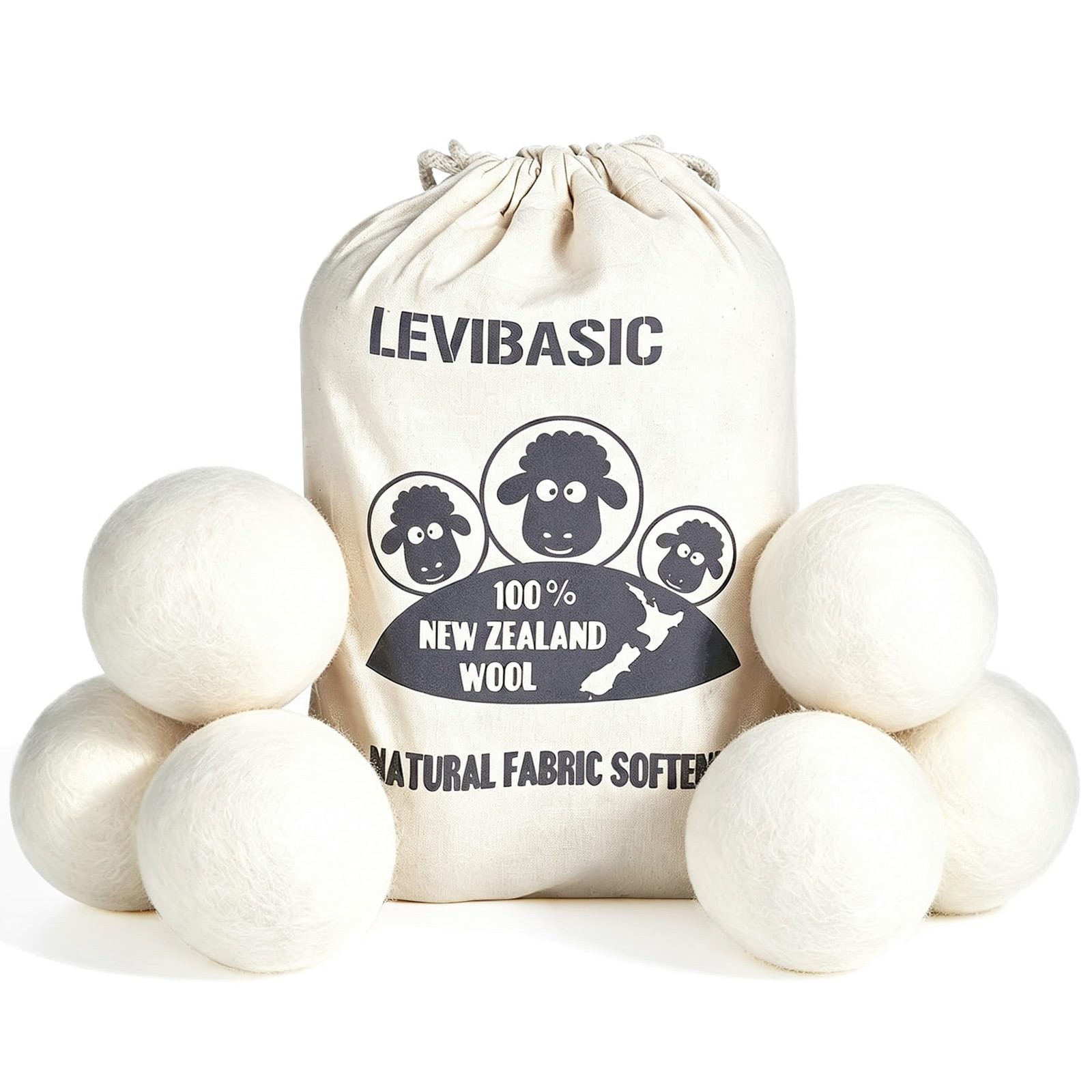 Wool Dryer Balls 6 Pack Natural Reusable Fabric Softener Alternative Reduces Wri