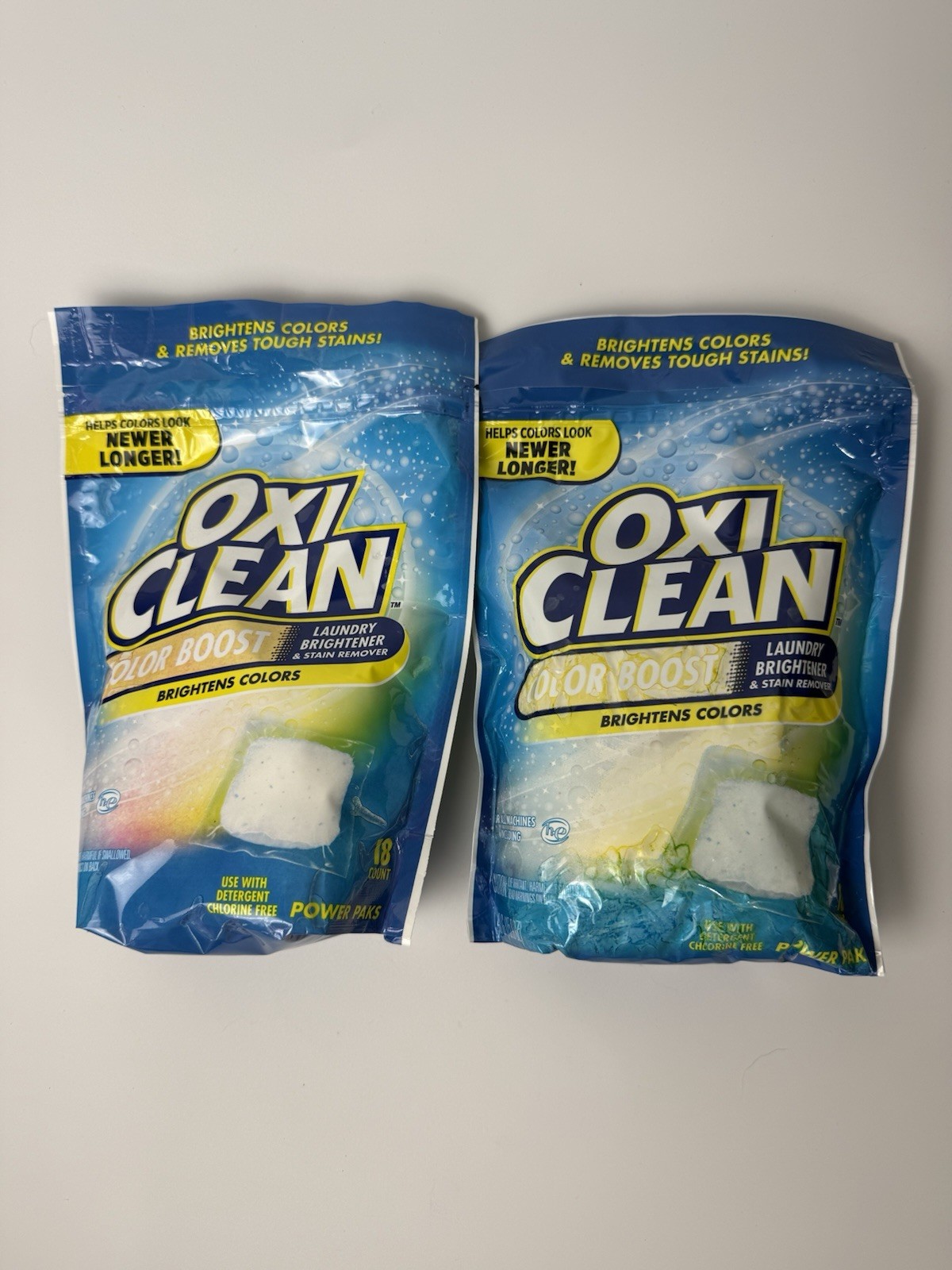 (2) OxiClean Color Boost Laundry Brightener & Stain Remover Power Paks 18 Each