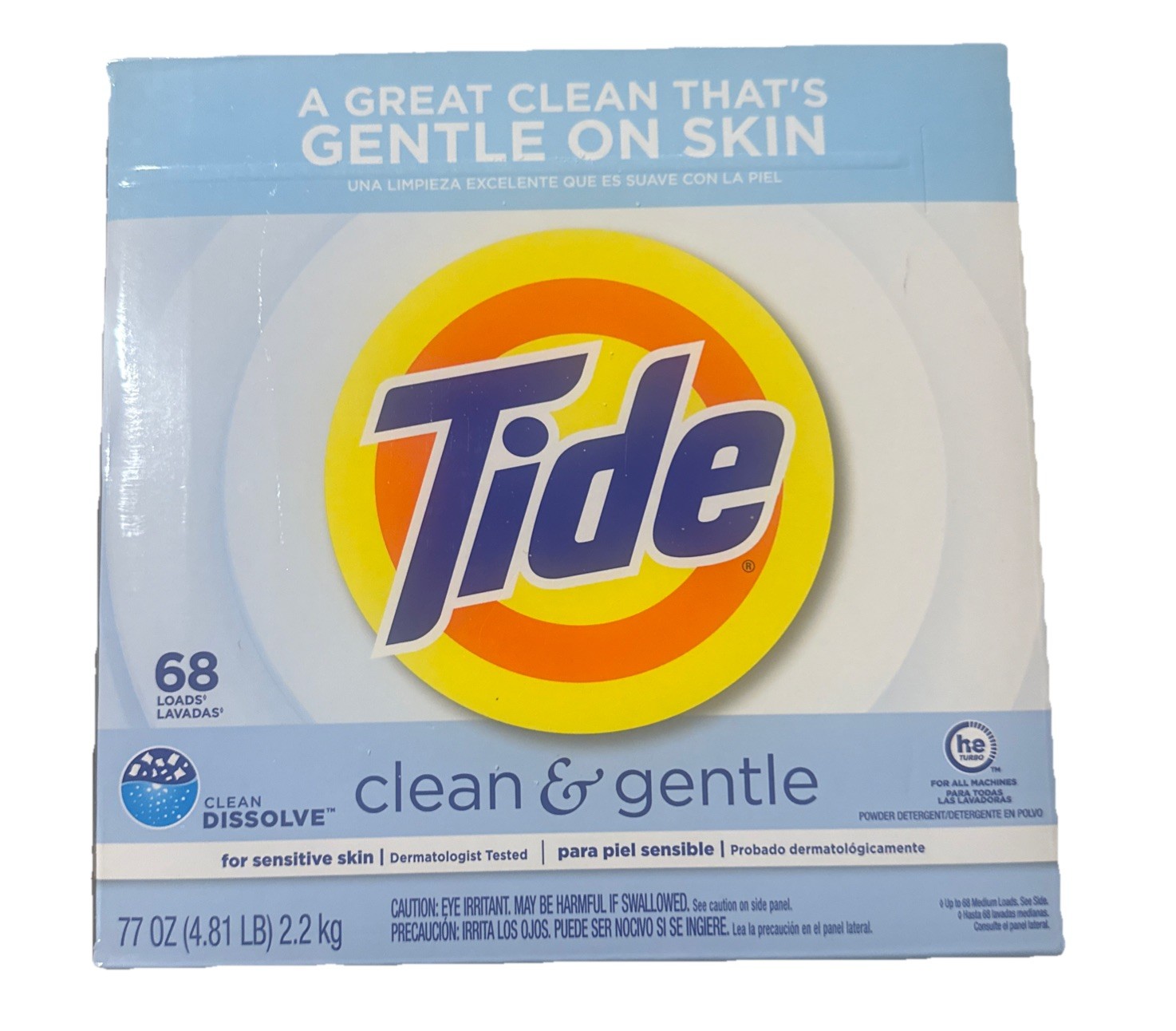 Tide Clean and Gentle Powder Laundry Detergent, Unscented, 68 Loads, 77 oz