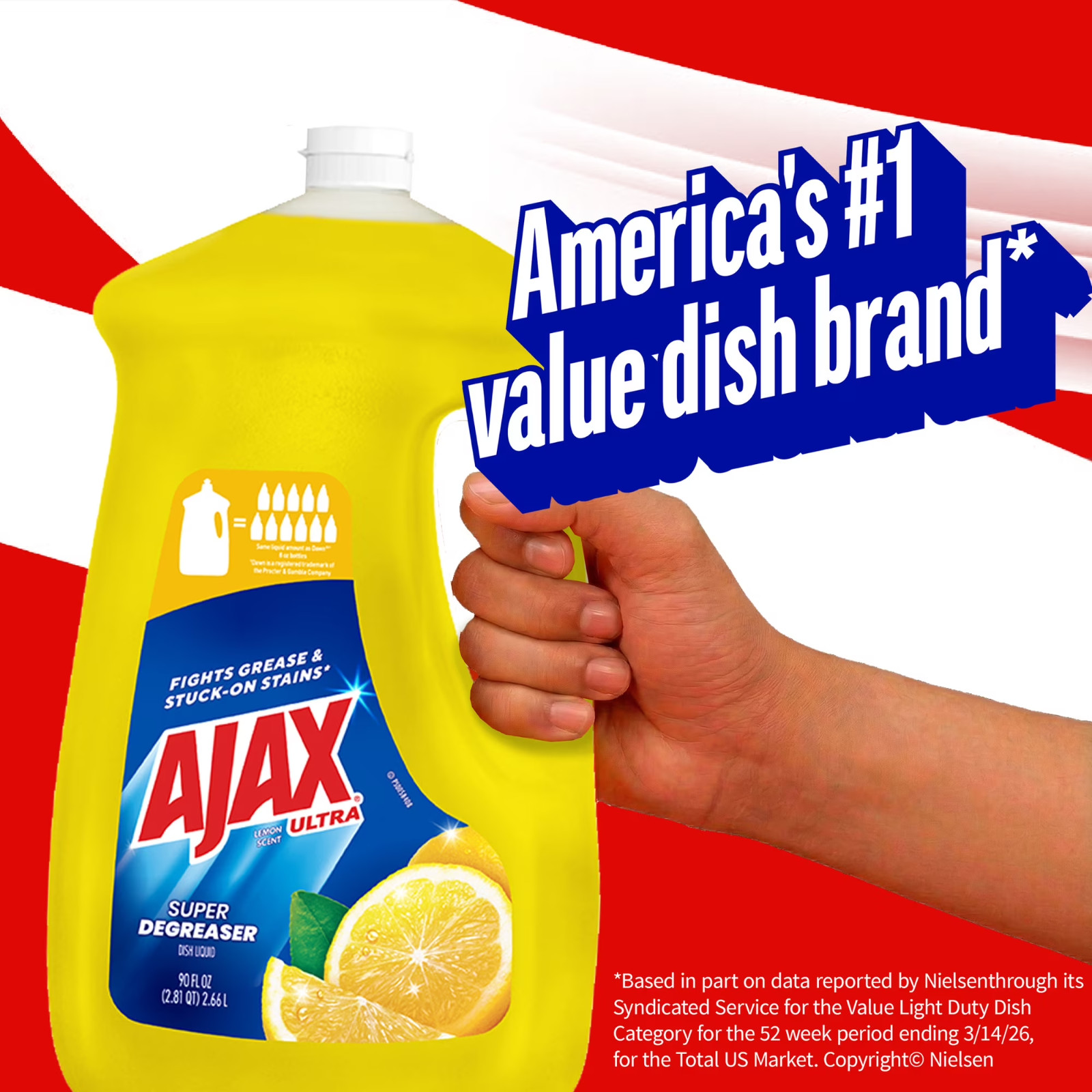 Ajax Ultra Liquid Dish Soap Lemon Scent, Super Degreaser, 90 fl oz Bottle
