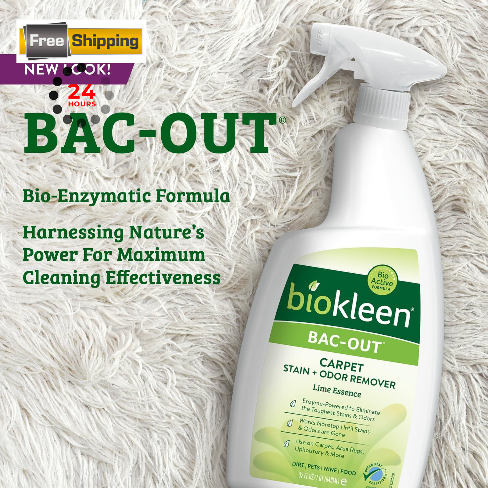 Biokleen Bac-Out 32 Fl Oz Spray (Pack of 1), Stain+odor Remover Foam