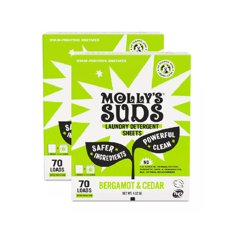 Molly’s Suds Laundry Detergent Sheets, Bergamot & Cedar 70 loads (Pack of 2)