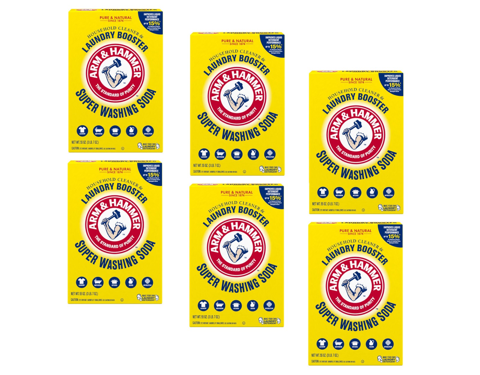 Arm & Hammer Super Washing Soda Laundry Booster, 55oz. – Pack of 6