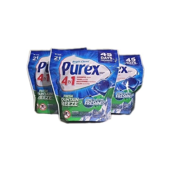 3 Pack Of 21 Pcs Purex 4-in-1 Laundry Detergent Fresh + Odor Fighter Pacs