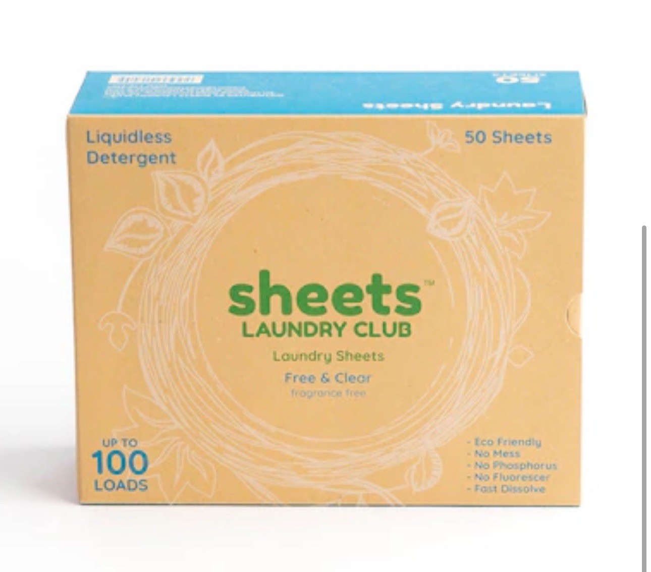 Sheets Laundry Club Detergent 100 Loads, FREE & CLEAR, 50 sheets pack of 1