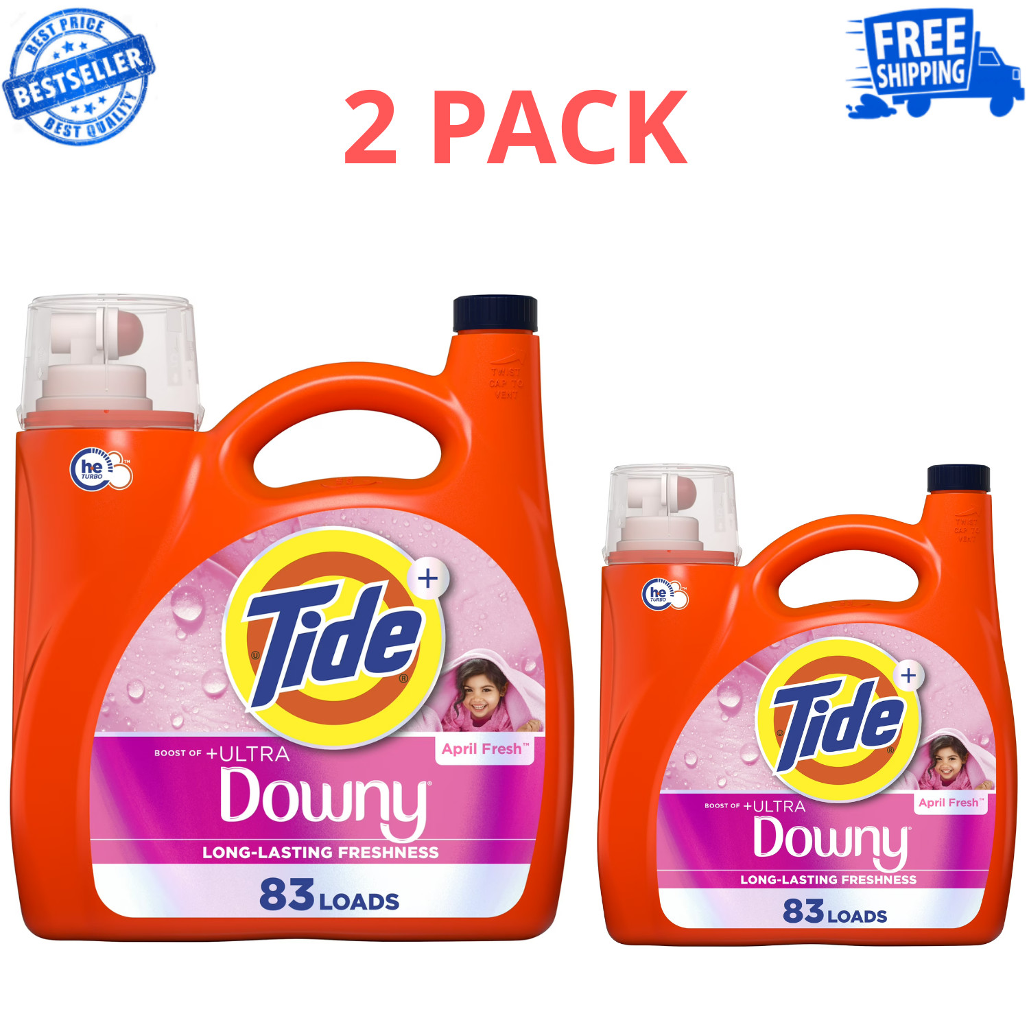 Tide Plus Downy April Fresh Liquid Laundry Detergent 117oz 83 Loads, 2 Pack