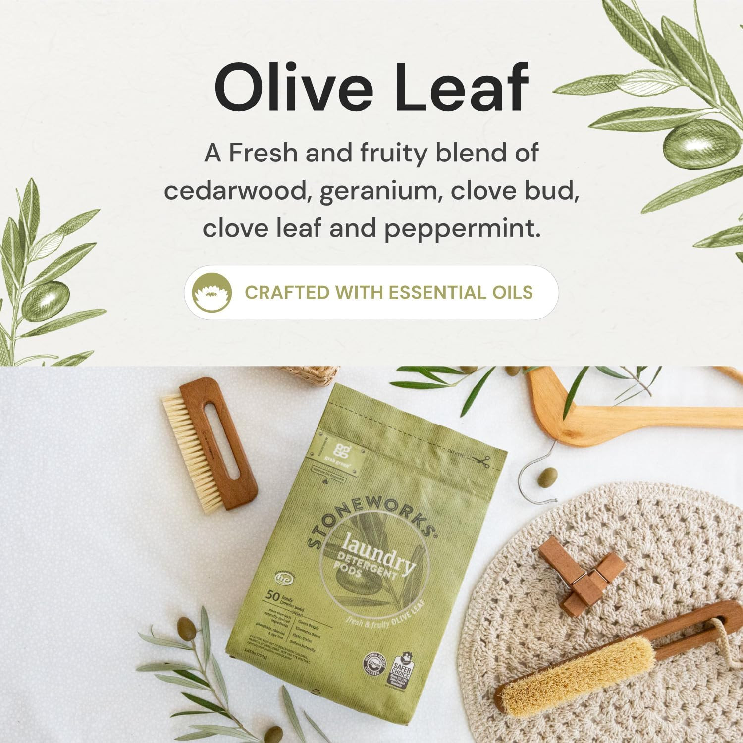 Stoneworks Laundry Detergent Pods, Olive Leaf, 50 Count (Pack of 1) Loads-Epa S
