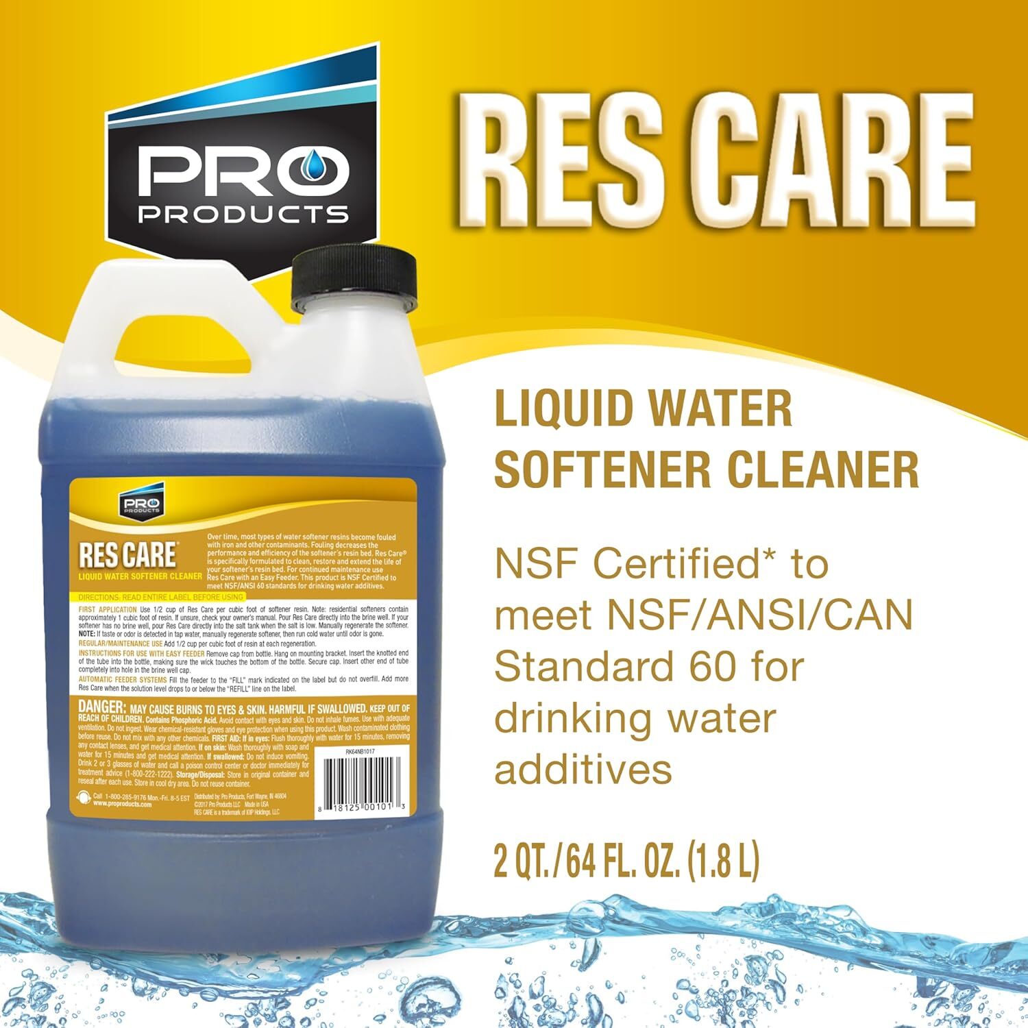 Pro Products Res Care Liquid Water Softener Cleaner, Universal Cleanser for Hard