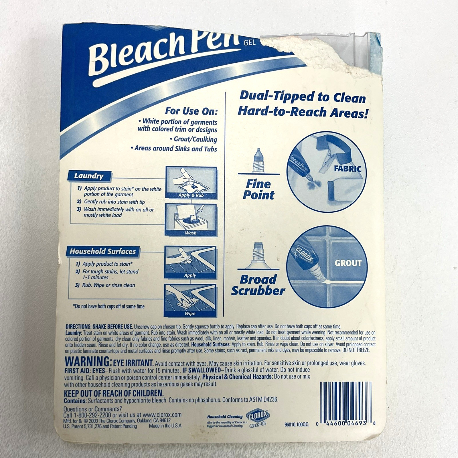 CLOROX BLEACH PEN 2 Pack Gel Dual Tipped 4 Ounces DISCONTINUED New In Pkg