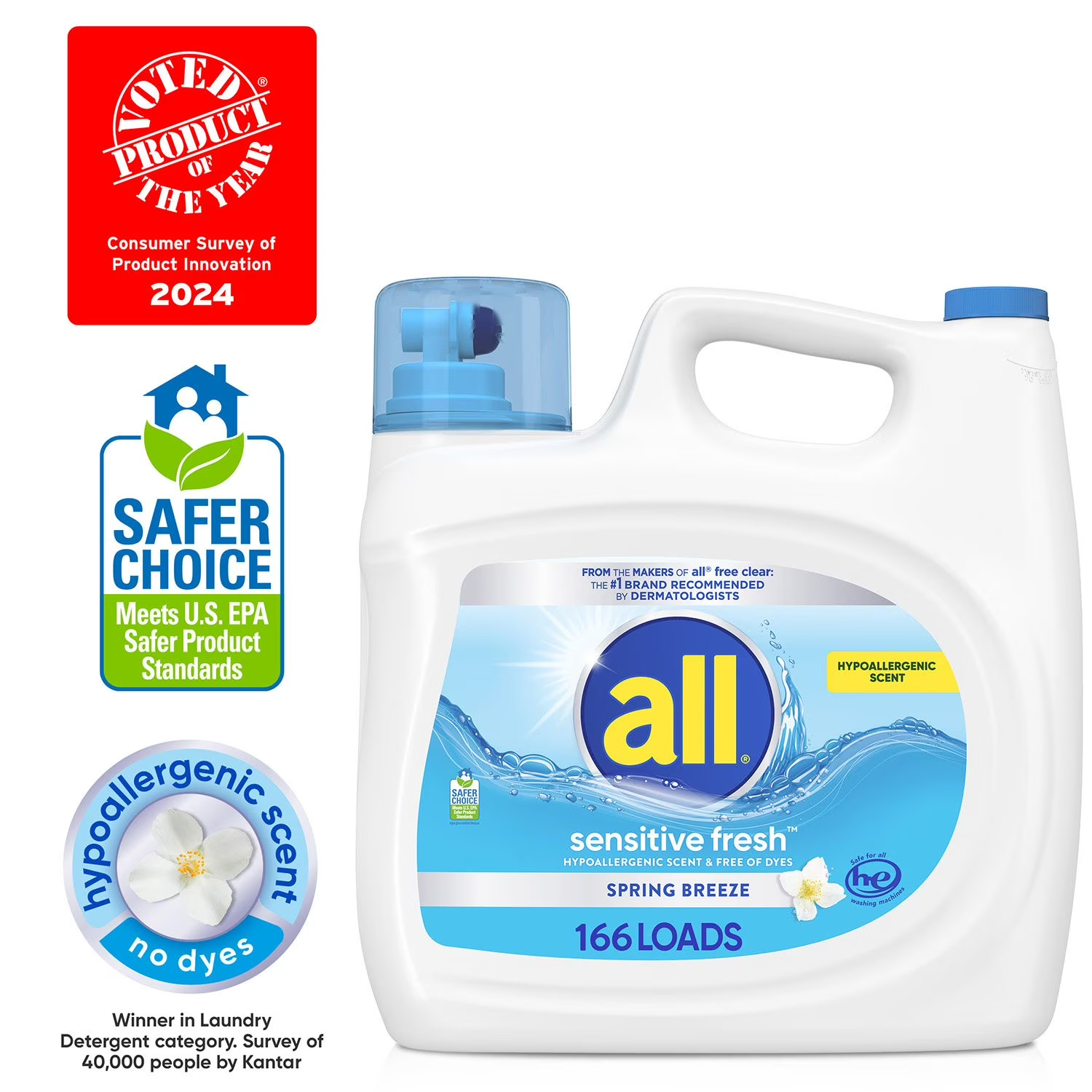 All Sensitive Fresh Liquid Laundry Detergent 208 fl oz 166 Loads Hypoallergenic