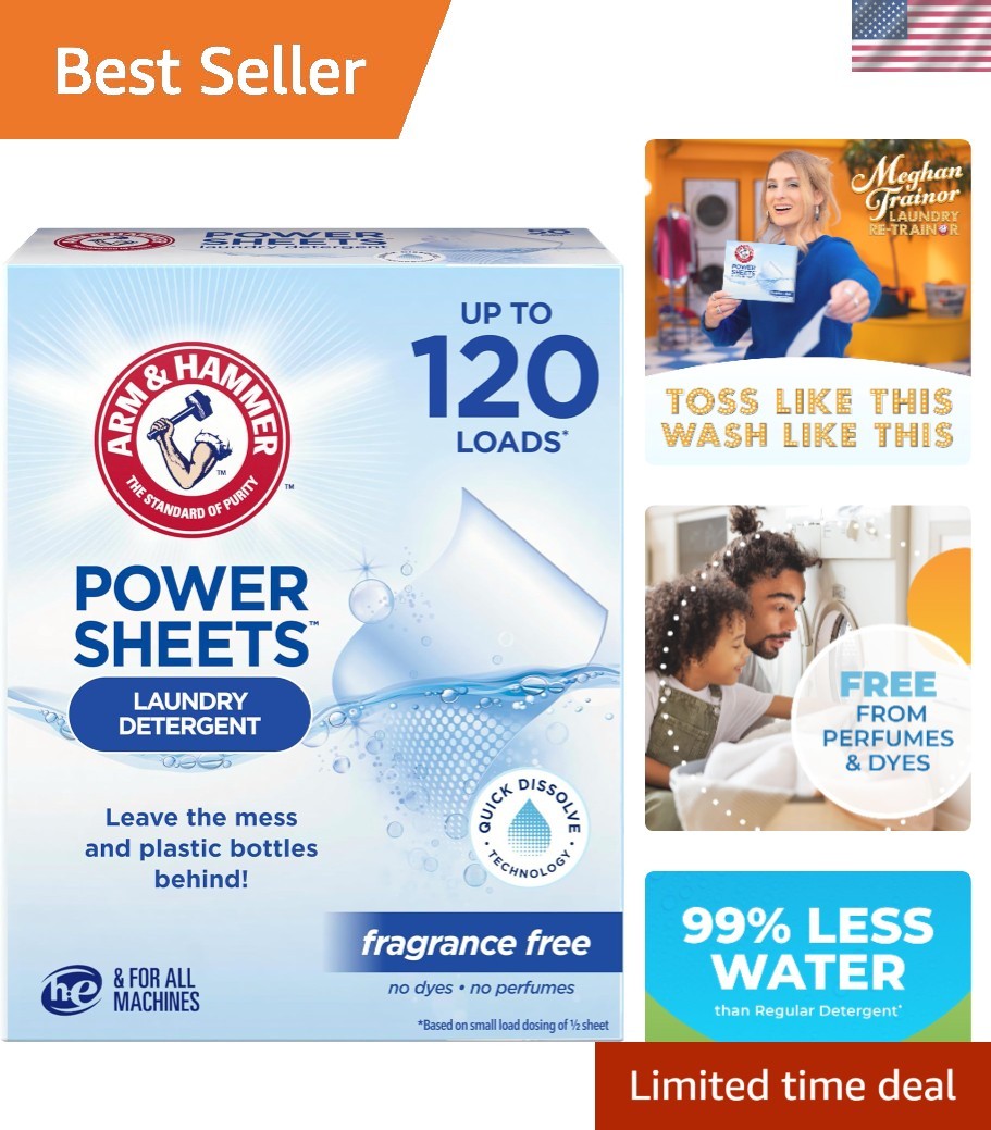 Quick Dissolve Power Sheets Laundry Detergent – Fragrance & Dye Free, 60 Count