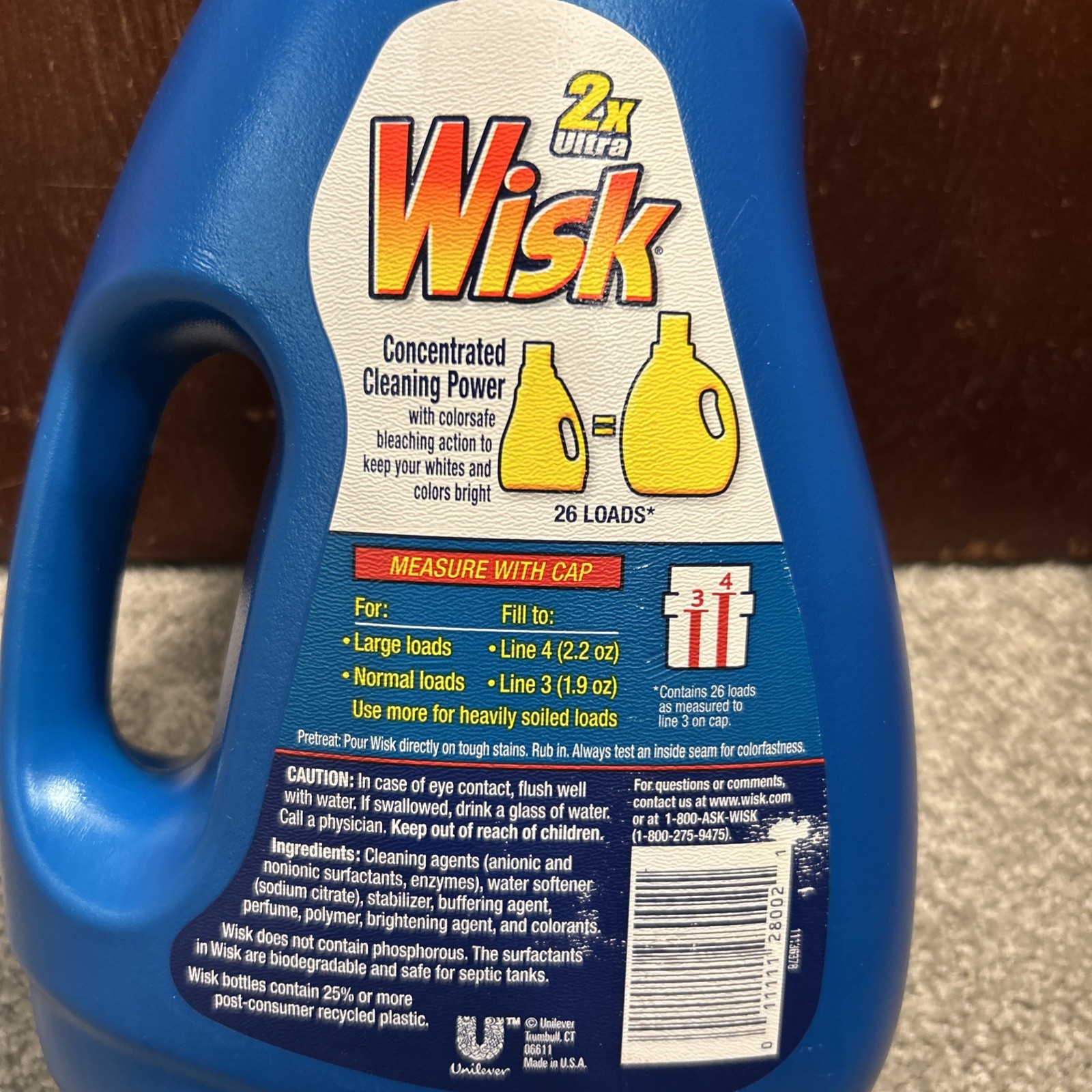Wisk Bleach Alternative 2X Ultra Concentrated Laundry Detergent 26 Loads 50oz