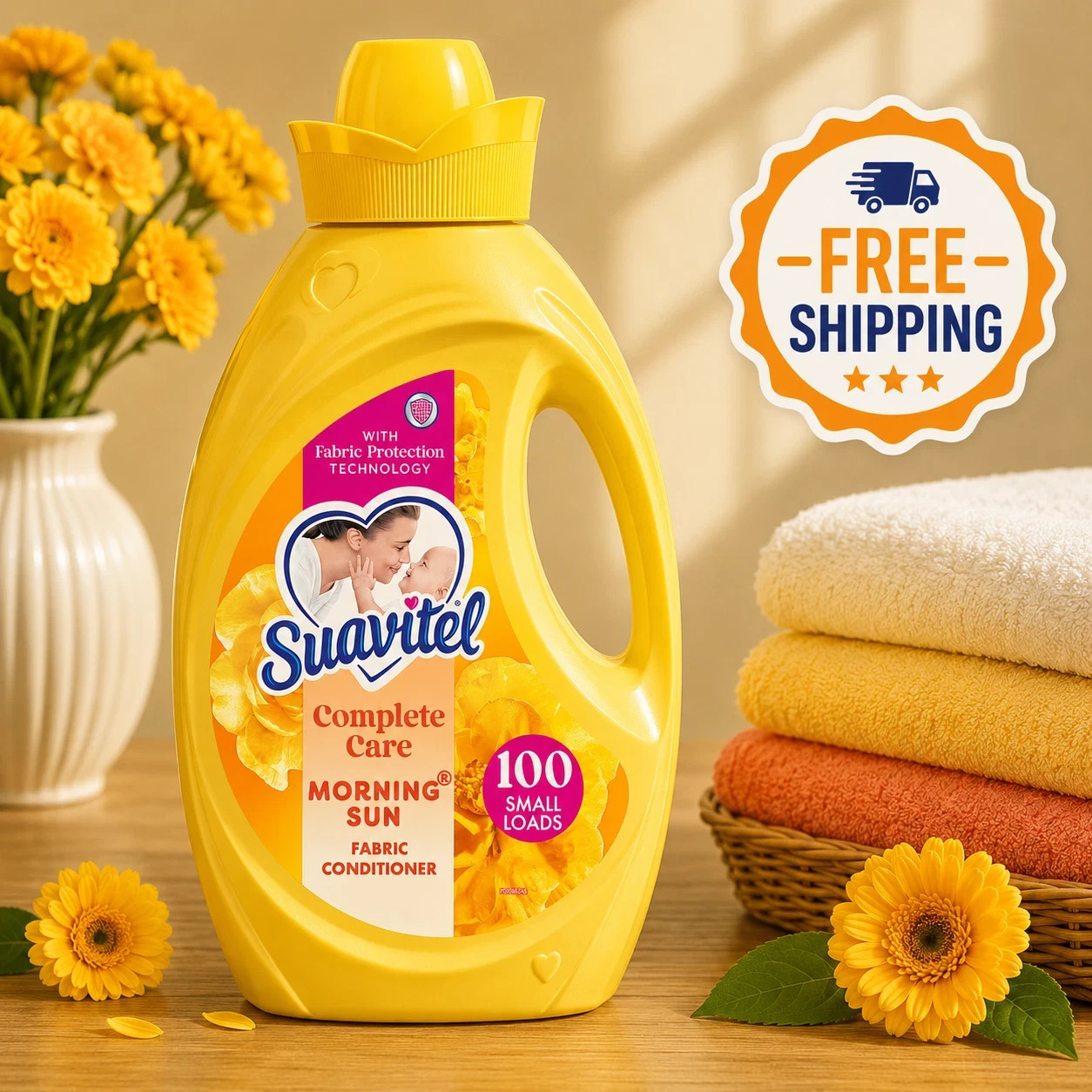 Suavitel Complete Fabric Softener Morning Sun 100 fl oz Bottle- Free Shipping