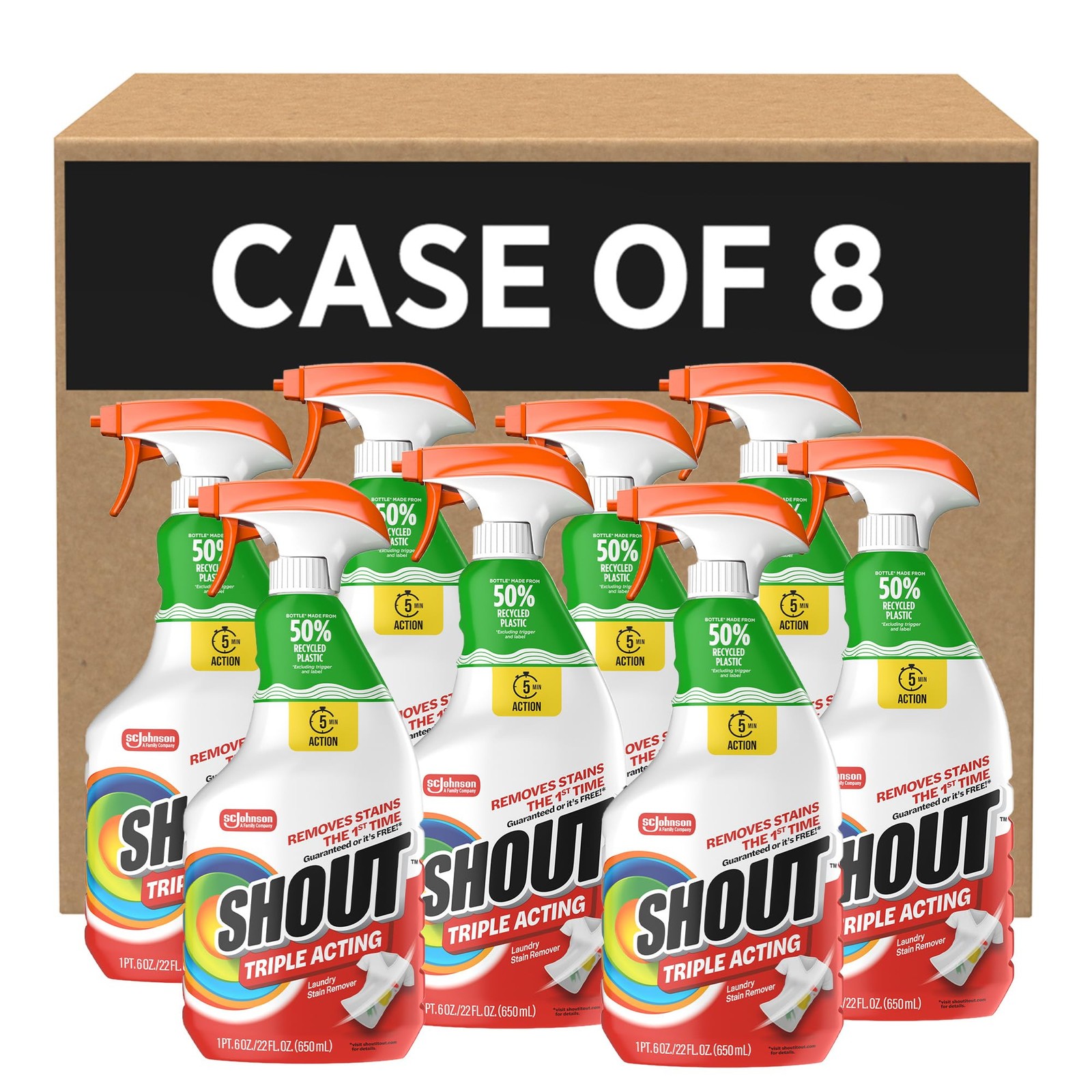 Shout Laundry Stain Remover Spray, 22 fl oz Bottles, 8 Pack