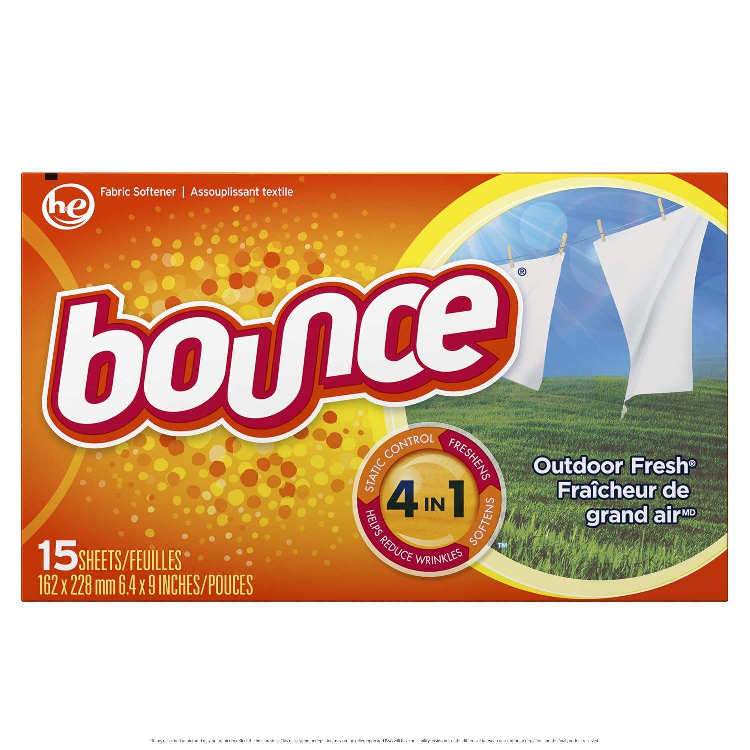 Outdoor Fresh Scented Fabric Softener Dryer Sheets, 15 Count