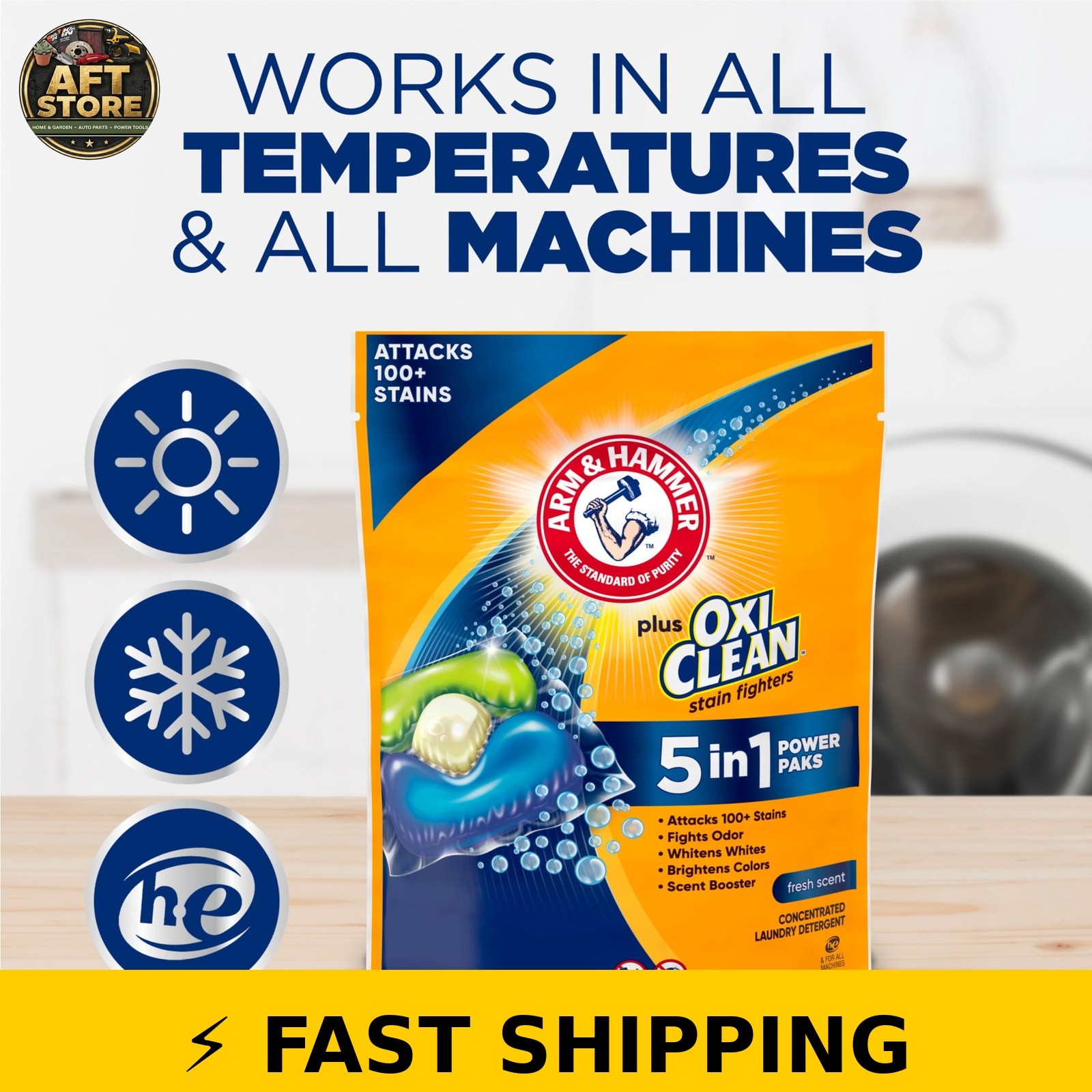 ARM & HAMMER Plus OxiClean 5-in-1 Laundry Detergent Paks, Fresh Scent, 42 Count