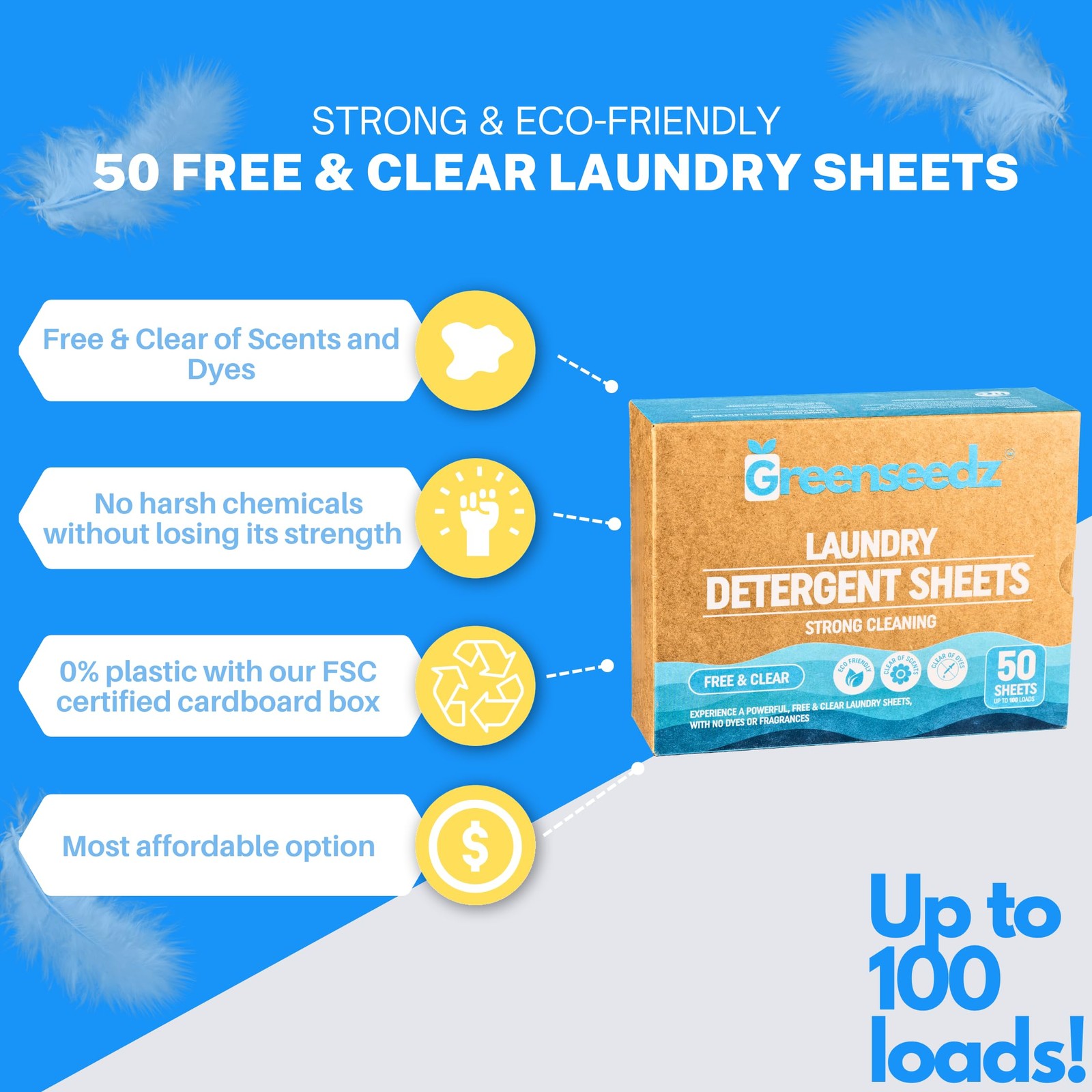 Free & Clear Unscented Laundry Detergent Sheets, Up to 100 Loads, Biodegradab…