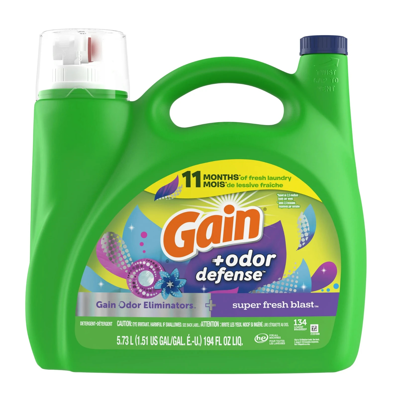 Gain Odor Defense Liquid Laundry Detergent Super Fresh Blast 194 fl oz 134 Loads