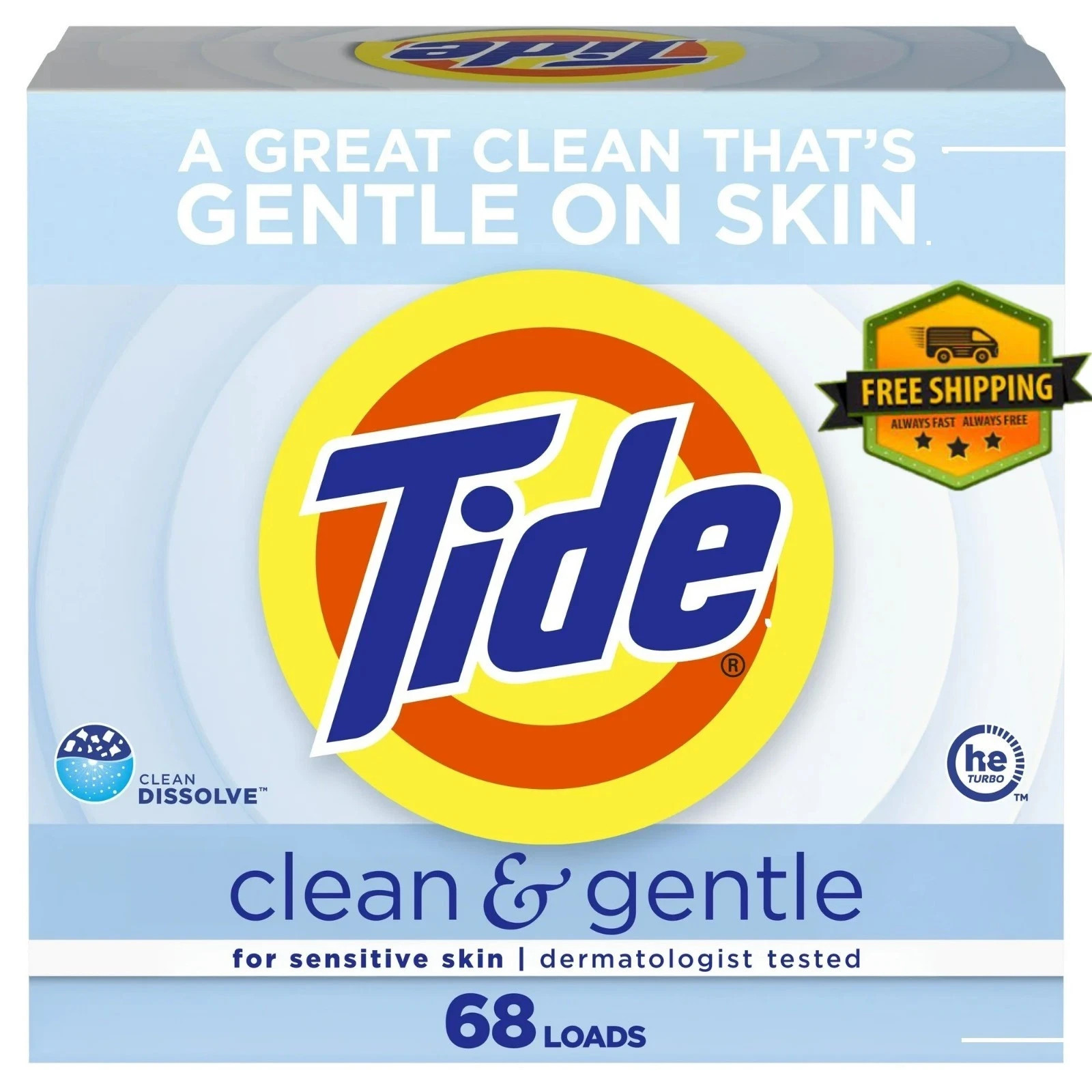 Tide Clean and Gentle Powder Laundry Detergent, Unscented, 77 oz, 68 Washes