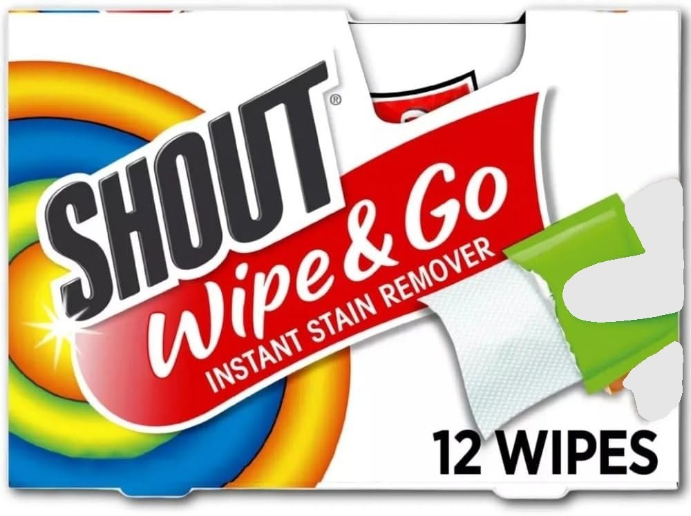 Shout Wipe and Go Instant Stain Remover, for On-the-Go Laundry Stains, 12 Count