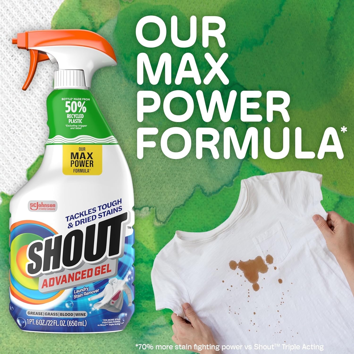 Shout Advanced Laundry Stain Remover Gel 22oz Spray for Tough Stains