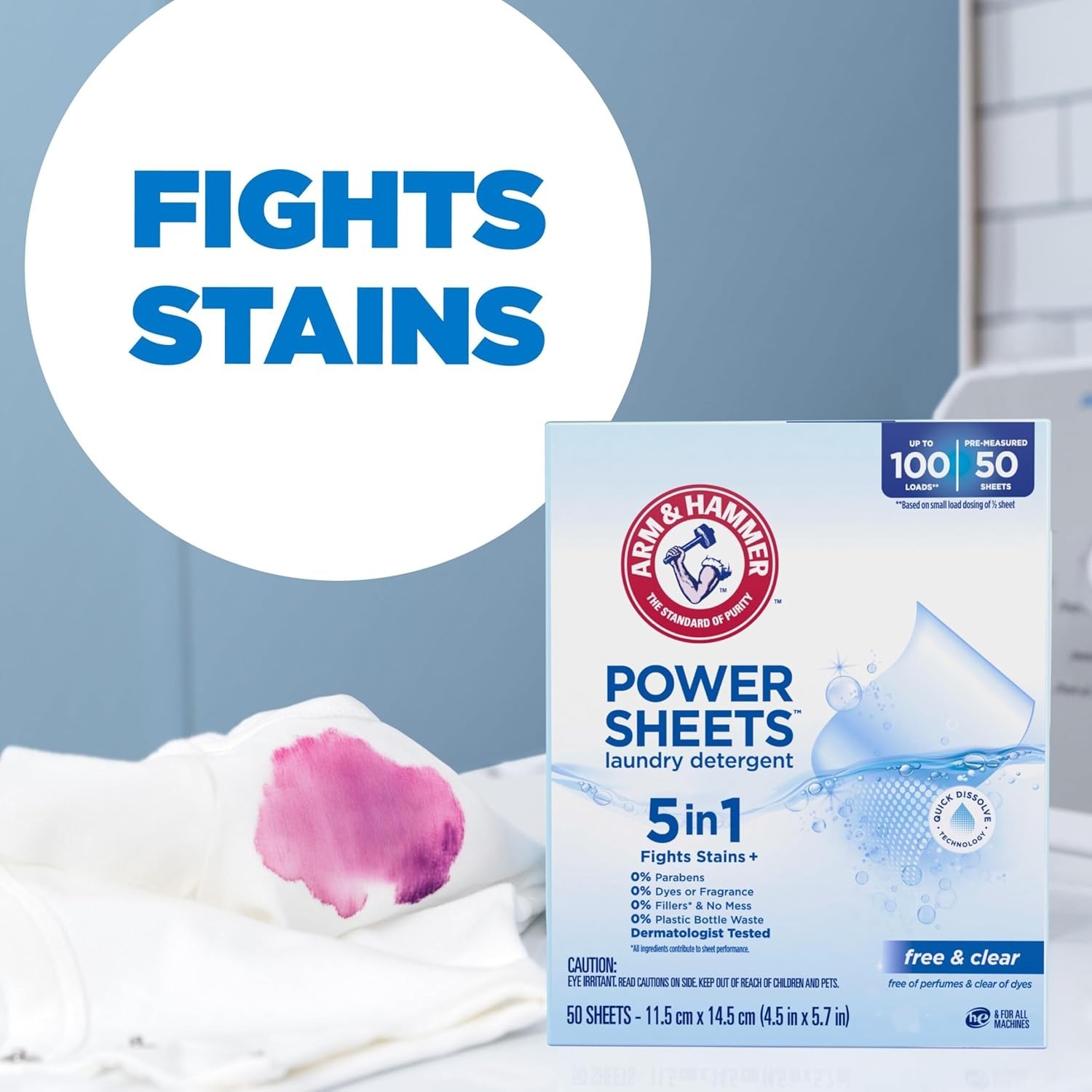 5-in-1 Laundry Detergent Sheets Fragrance Free 50 Count Up to 100 Loads