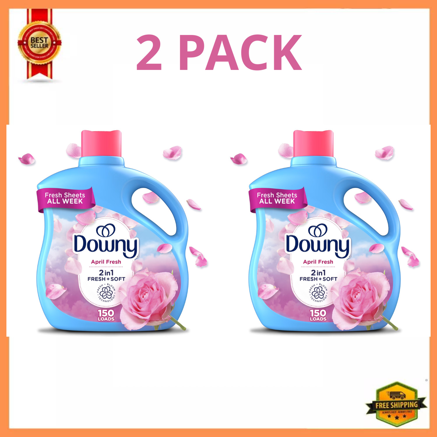 Downy Liquid Fabric Softener, April Fresh Scent, 111 fl oz, 150 Loads, 2 Pack