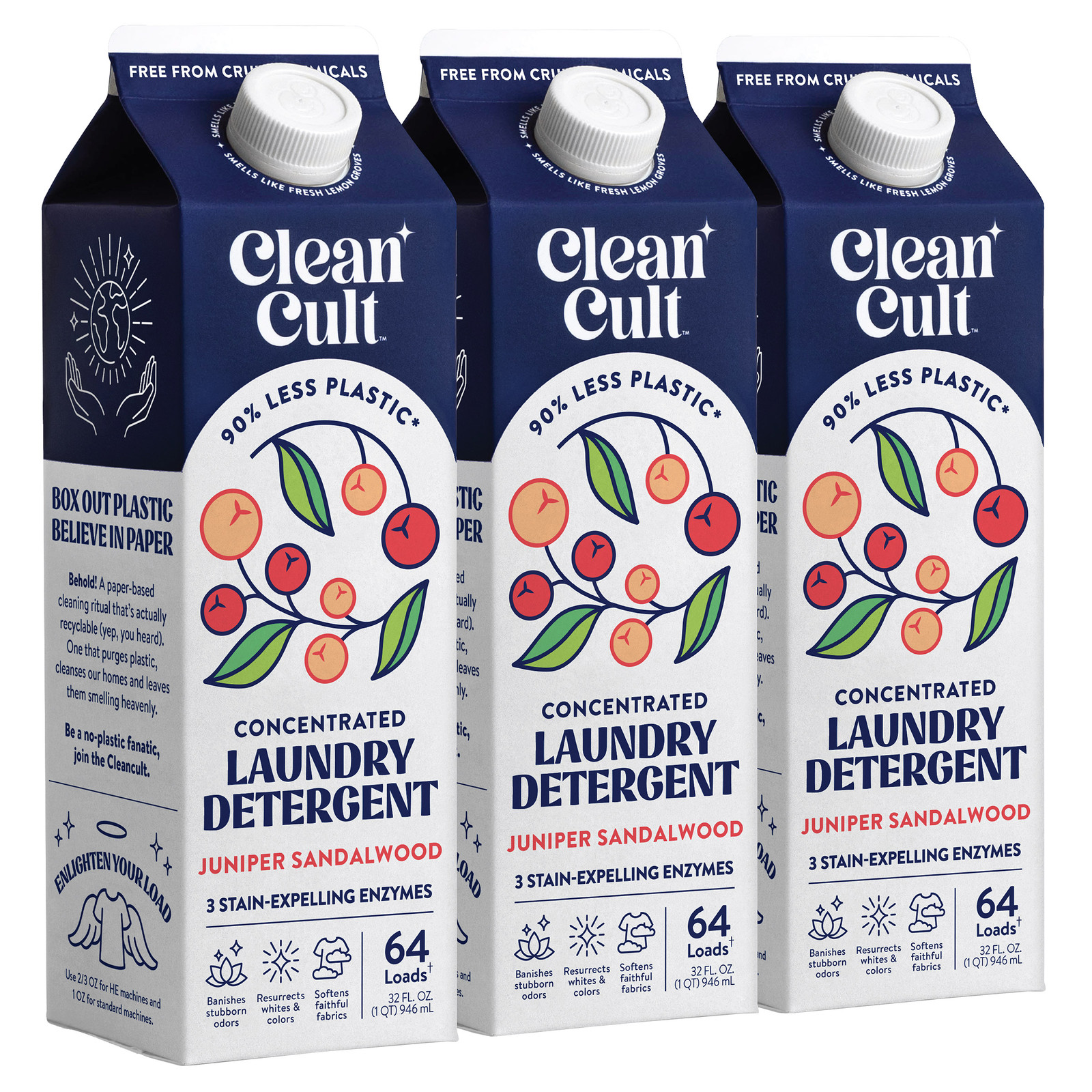 Cleancult Liquid Laundry Detergent Juniper Sandalwood 192 Loads, 96 Fl Oz 3 Pack