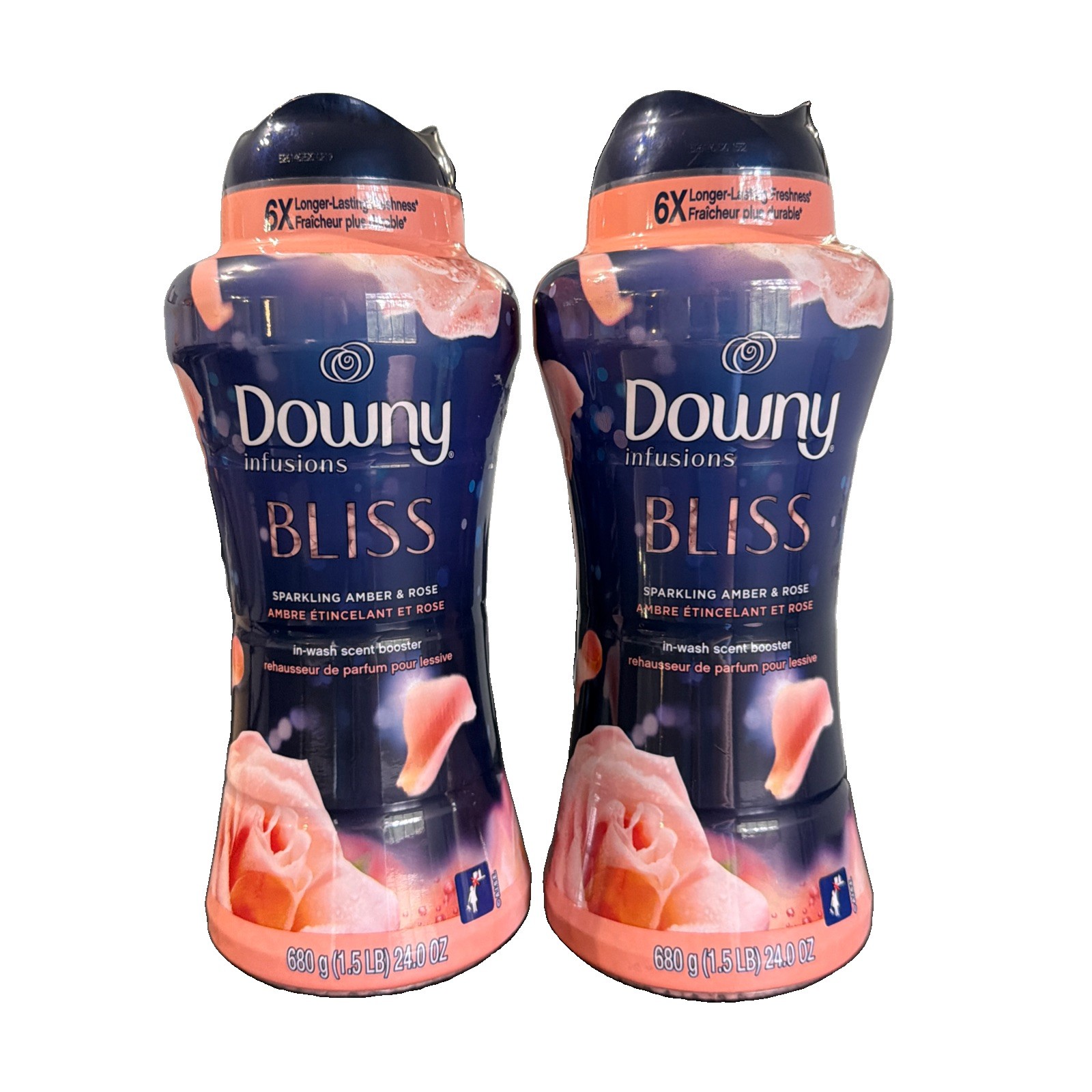 2) 24 Oz 1.5 Lb Downy Infusions Bliss Sparkling Amber & Rose Scent Booster Beads