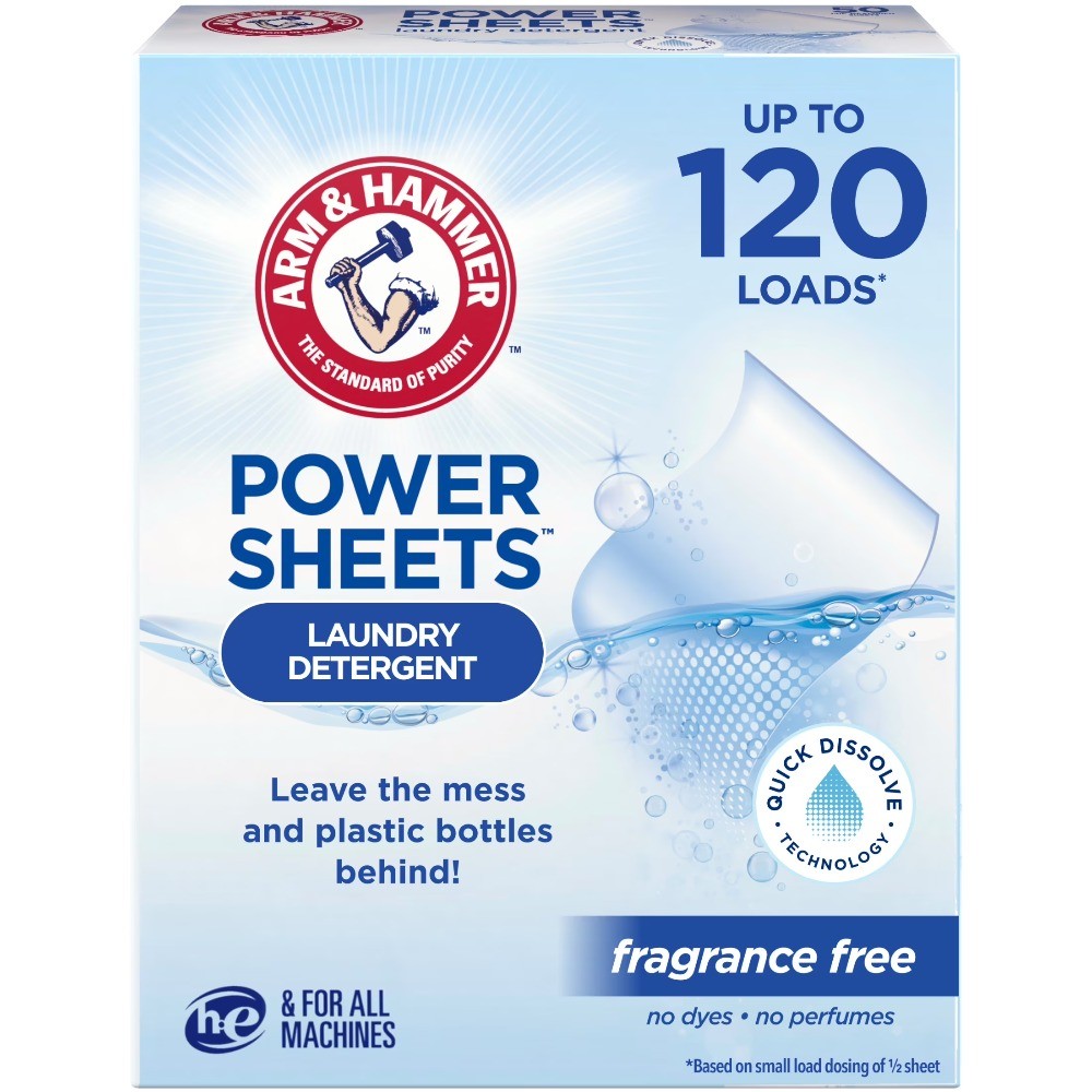 Power Sheets Laundry Detergent, Fragrance Free, 60 Count, Up to 120 Small
