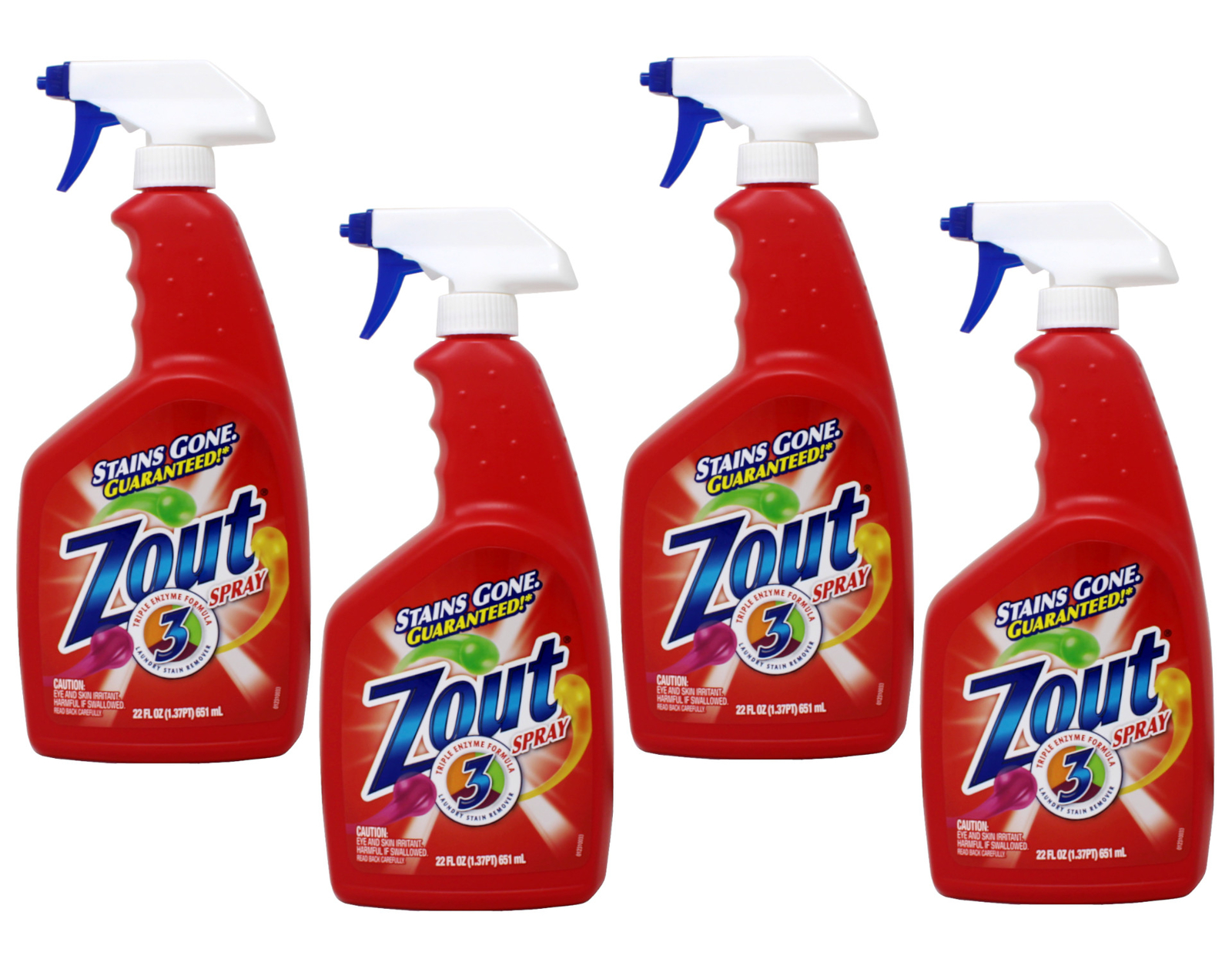 4 Pack of Zout Stain Remover Triple Enzyme Spray 22 Ounce