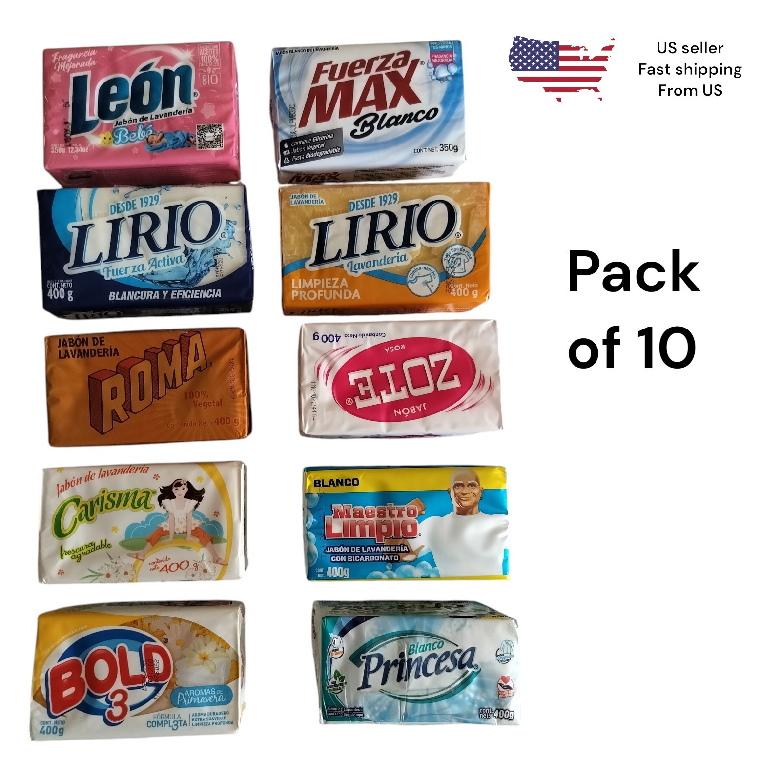 Mixto Pack 10 Jabónes de Barra para Lavar 🧼/ Bundle of 10 Laundry Soap Bar Mix