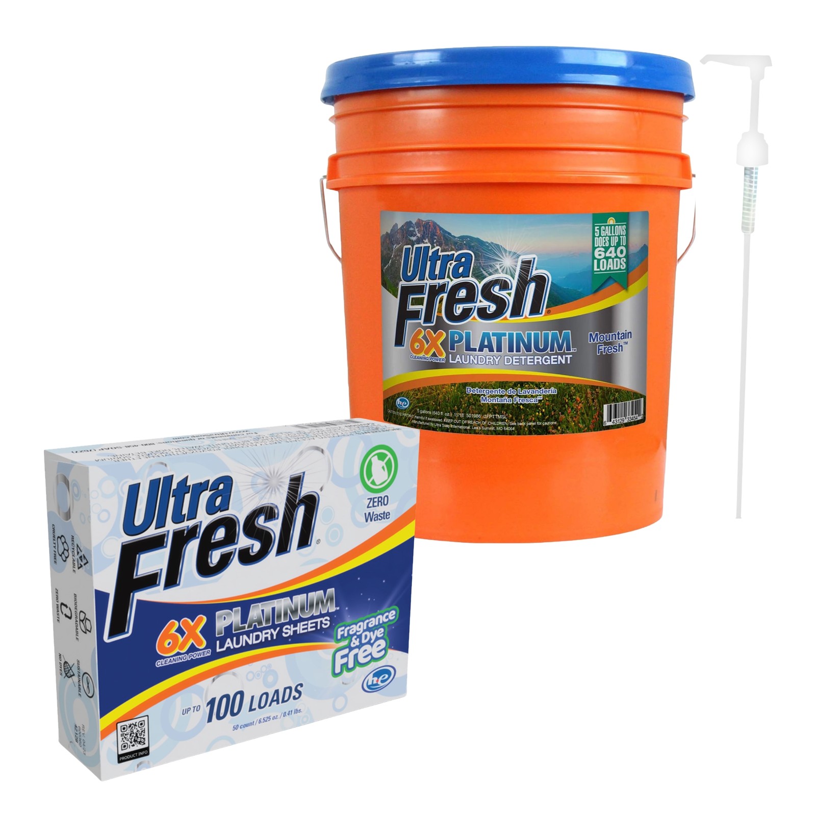Ultra Fresh 6X Platinum 5 Gal Laundry Detergent & Platinum 6X Laundry Sheets
