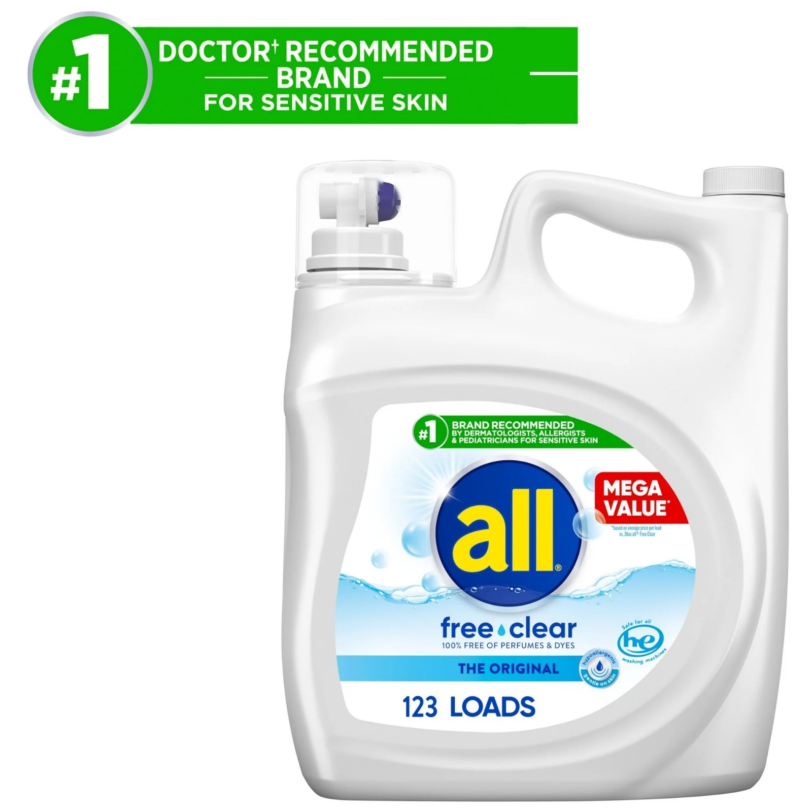 Free Clear Liquid Laundry Detergent, 184.5 oz, enough for 123 loads