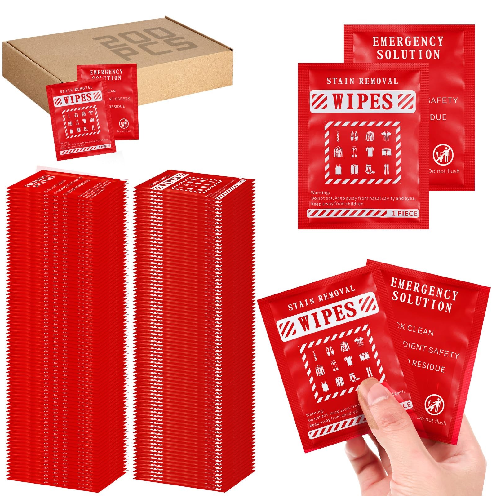 Timgle 200 Pcs Instant Stain Remover Wipes 1 Count (Pack of 200), Red