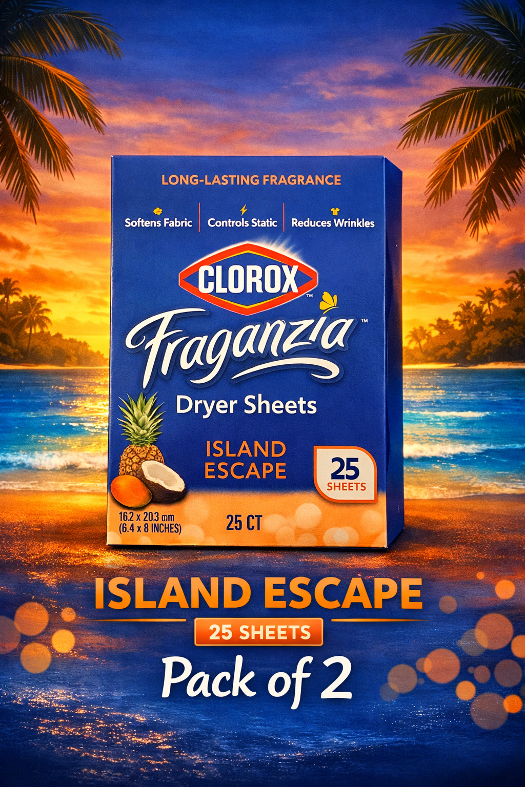 Clorox Fraganzia Dryer Sheets Island Escape (2 Pack, 50 Sheets Total)