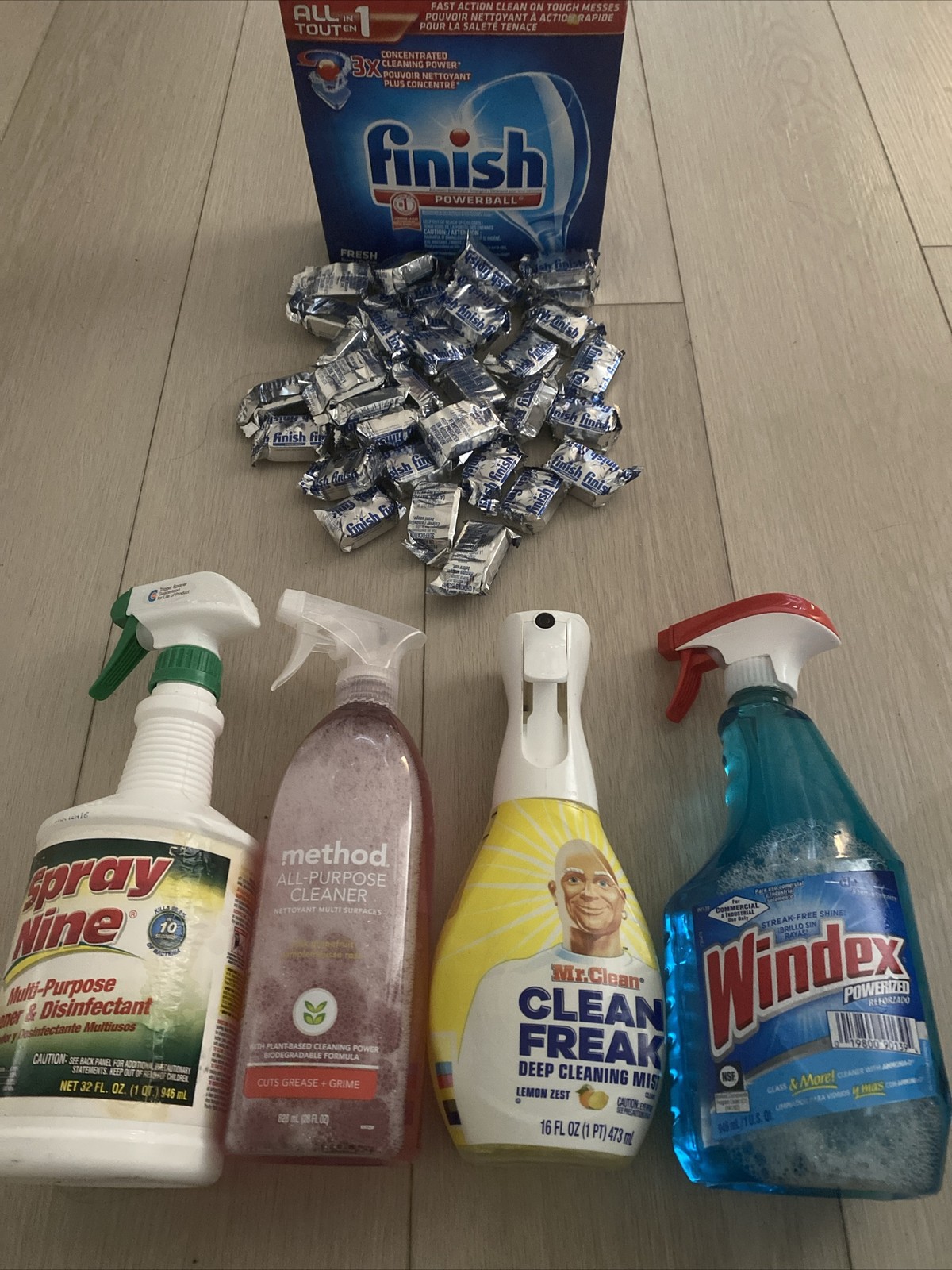 Lot Of Cleaning Supplies Windex Dish Washer Pods Mr. Clean Clean Deep Cleaning