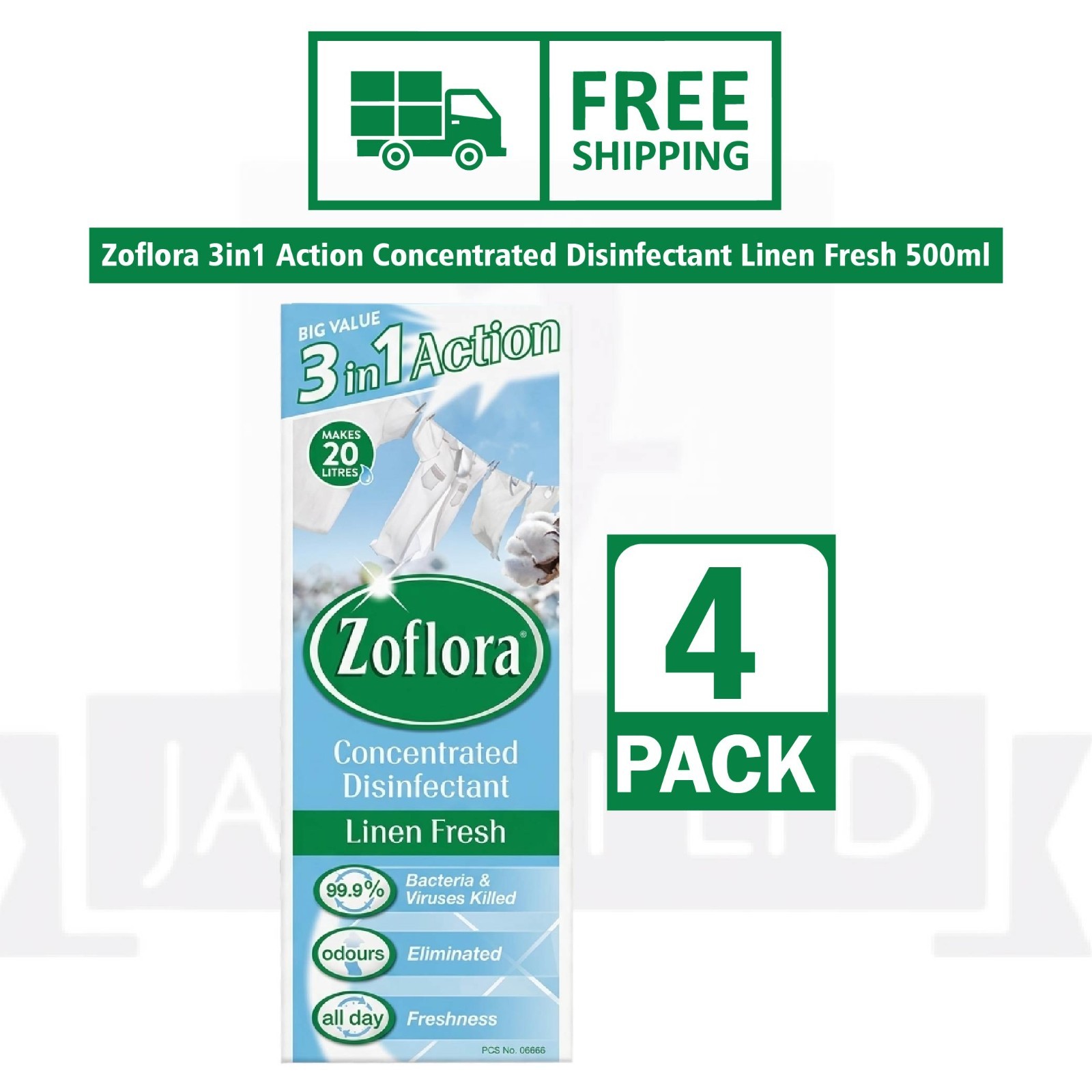 ZOF-LOR@ – 3 in 1 Action Concentrated Disinfectant Linen Fresh 500ml-PACK OF 4