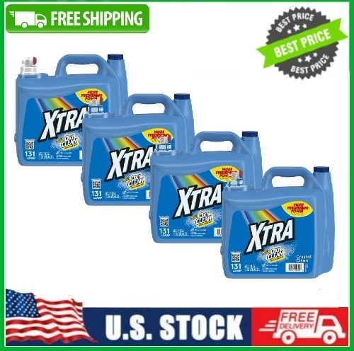4 PACK Xtra Plus OxiClean, 131 Loads Liquid Laundry Detergent, 203.1 fl oz