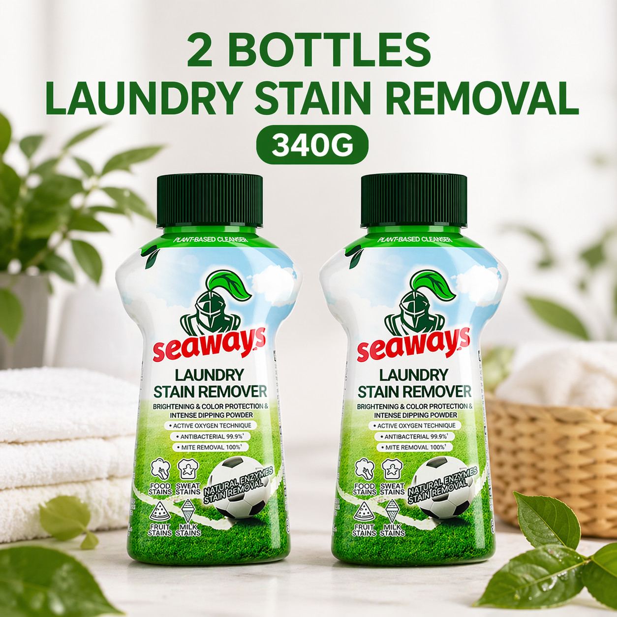 2x Seaways Laundry Stain Remover Powder 340g – Oxygen Cleaning, Color Safe, Odor