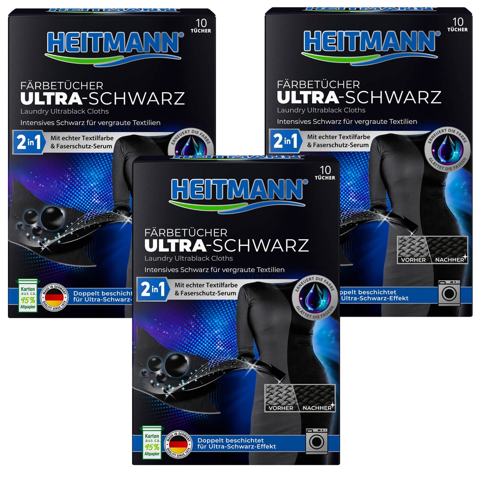 3X 10 Heitmann Dye Cloths Ultra Black Intense Black For Grayed
