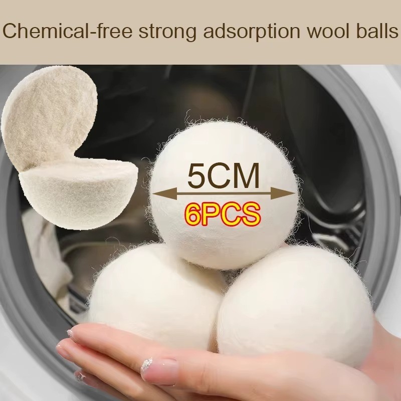 6 Wool Dryer Balls XL Organic Wool Natural Laundry Fabric Softener Antistatic