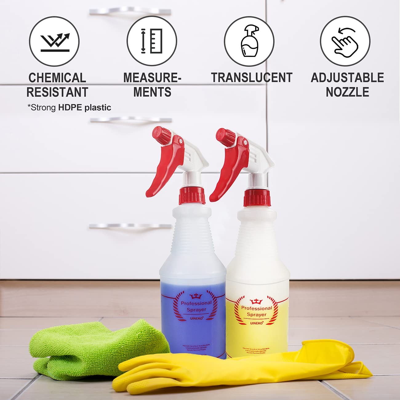 Empty Spray Bottles, Heavy Duty Sprayer, Mist & Stream, 4 Pack 24 Oz